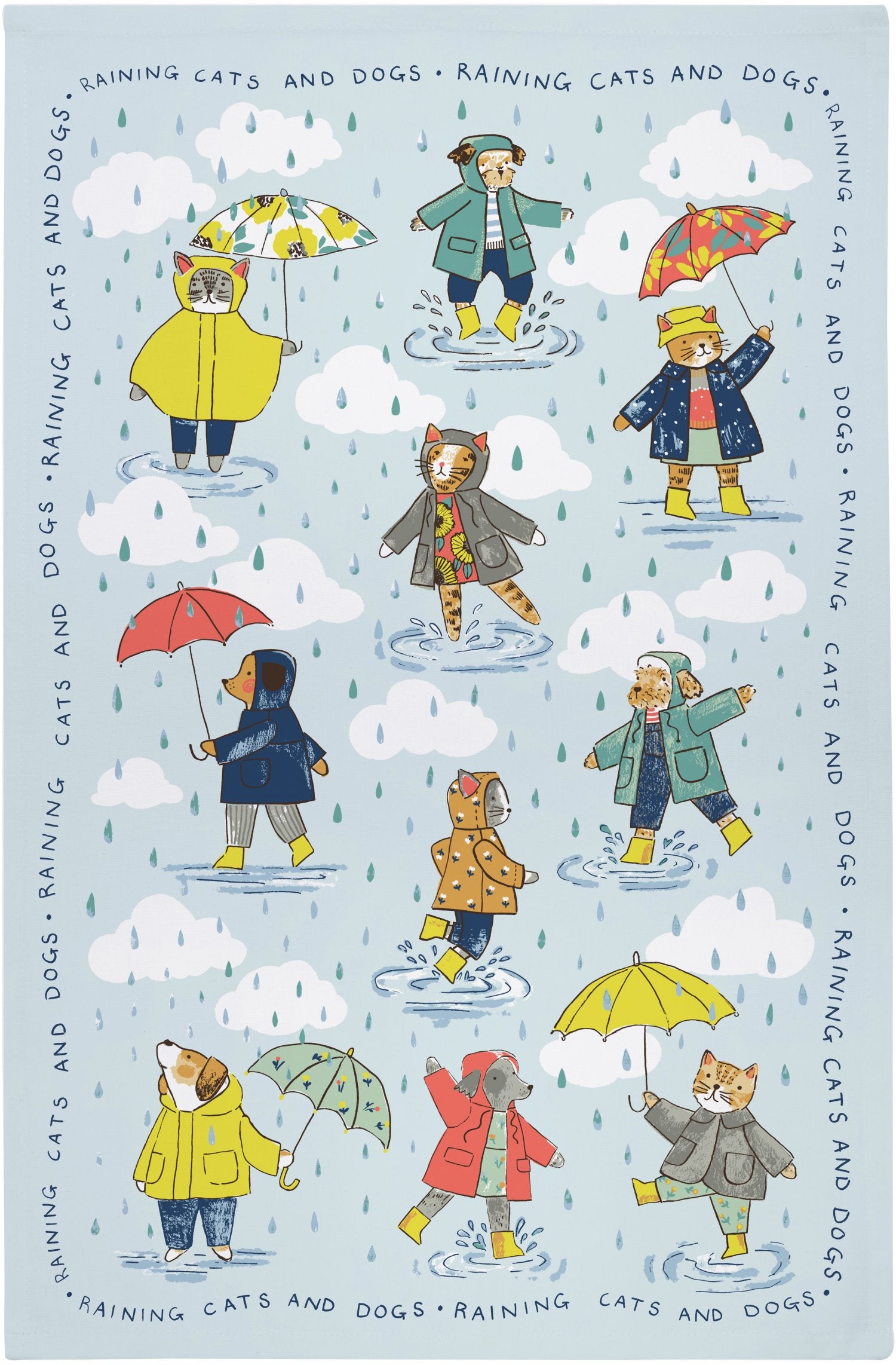 Ulster Weavers, "Raining Cats & Dogs", Printed cotton tea towel.