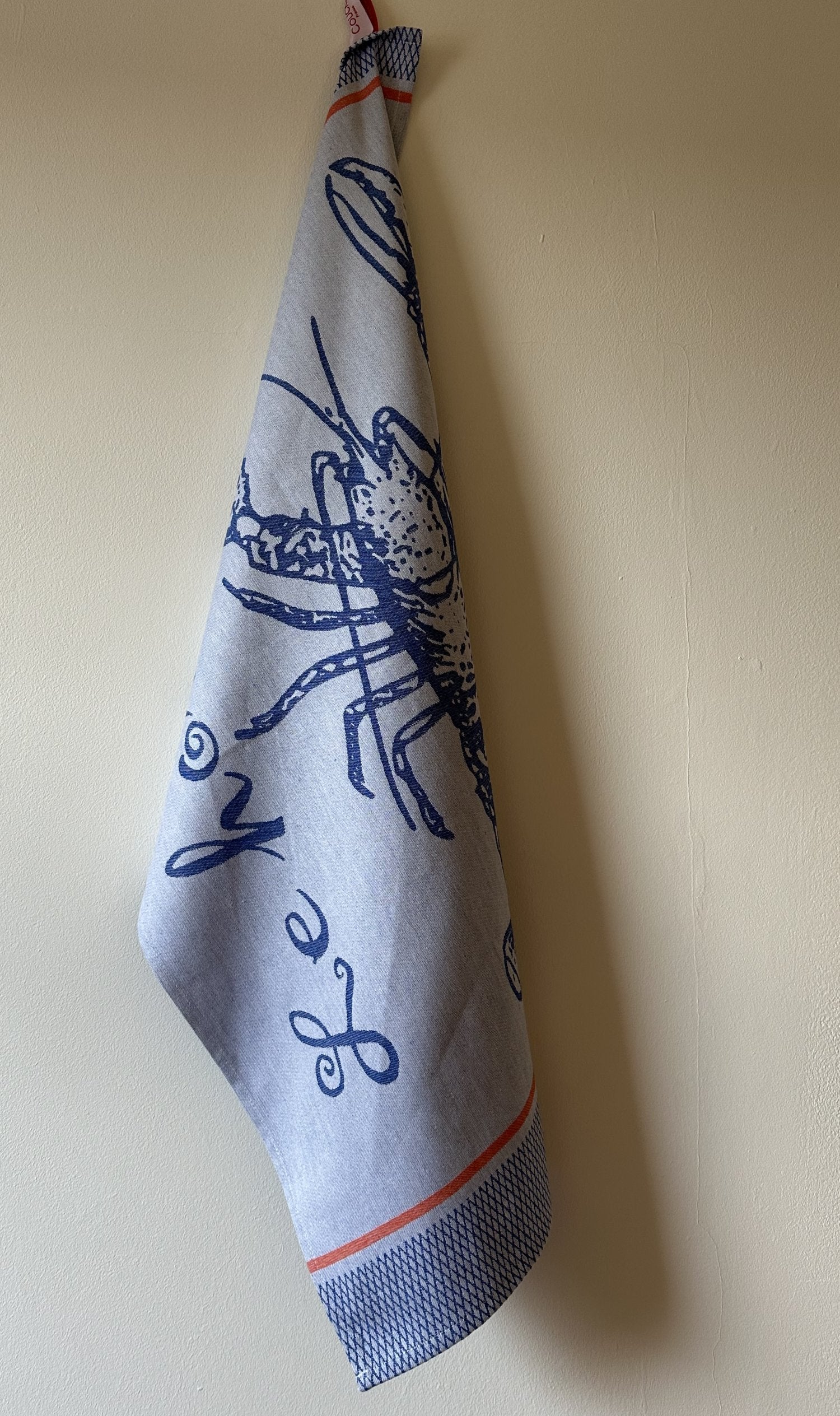 Coucke "A la Peche Bleu", Woven cotton tea towel. Designed in France.