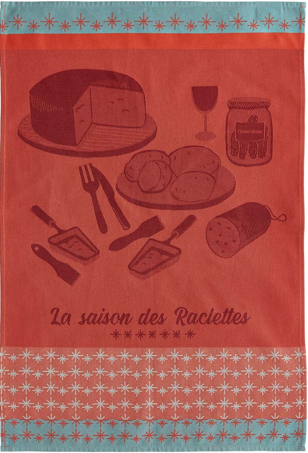 Coucke "La saison des Raclettes", Woven cotton tea towel. Designed in France.
