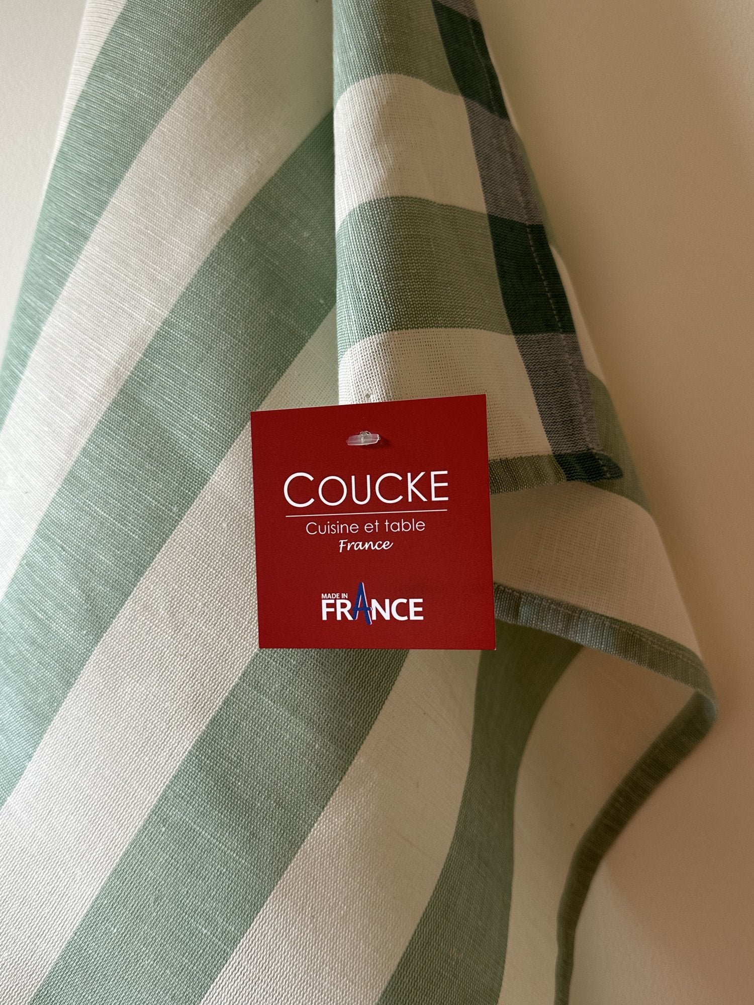 Coucke "Malo Stripe" (Green, Woven linen & cotton tea towel. Made in France.