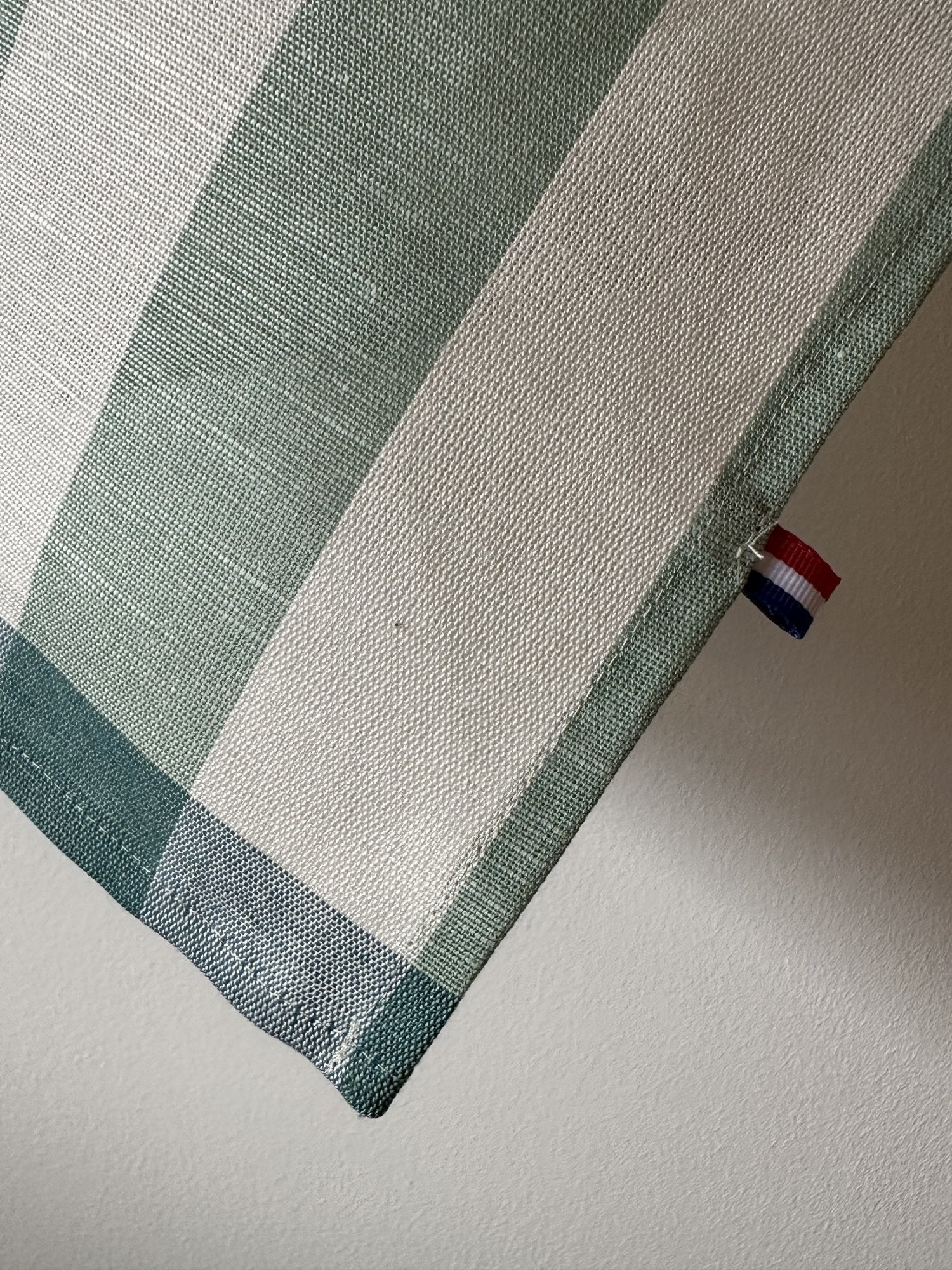 Coucke "Malo Stripe" (Green, Woven linen & cotton tea towel. Made in France.