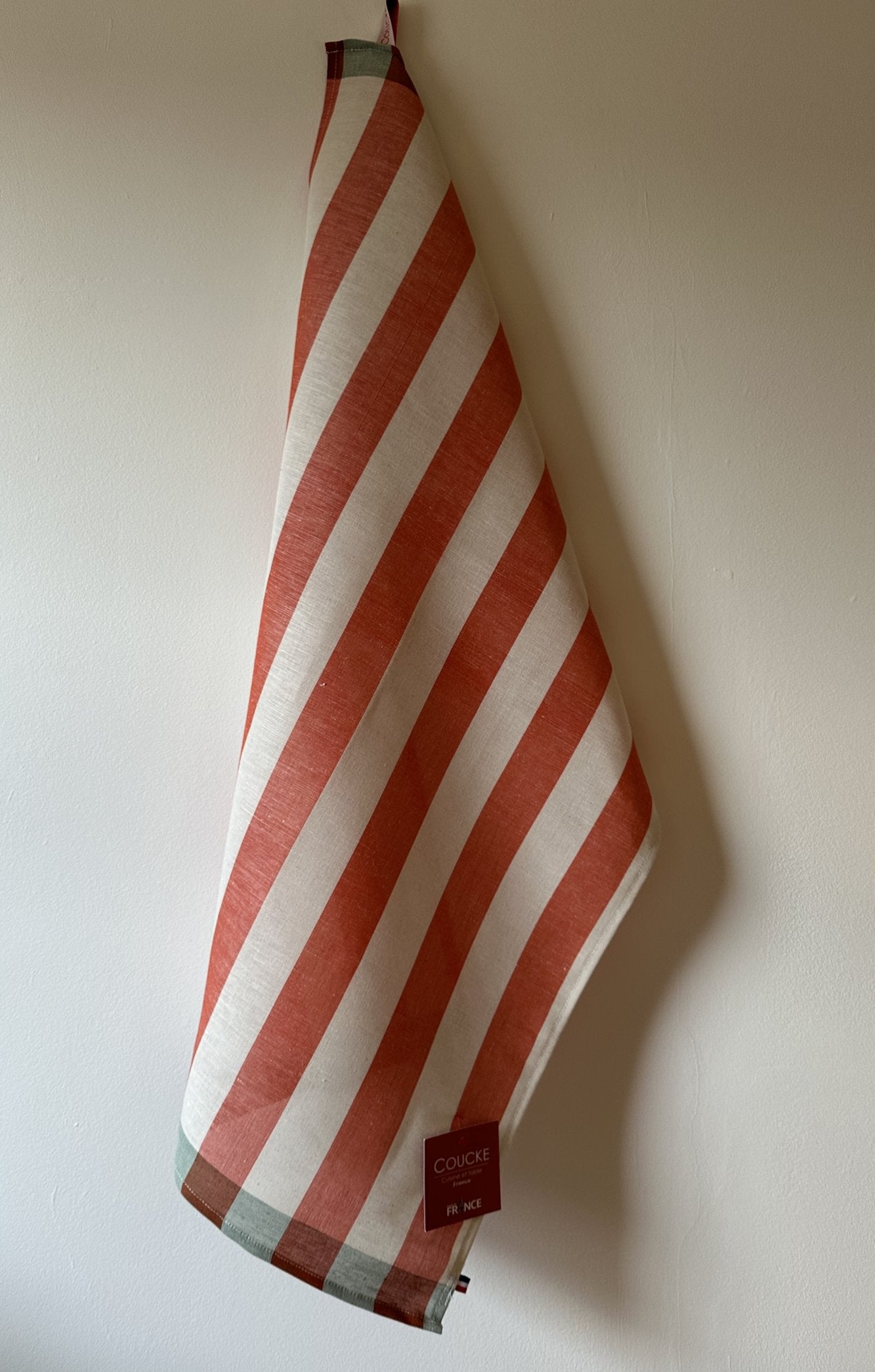Coucke "Malo Stripe" (Red), Woven linen & cotton tea towel. Made in France.