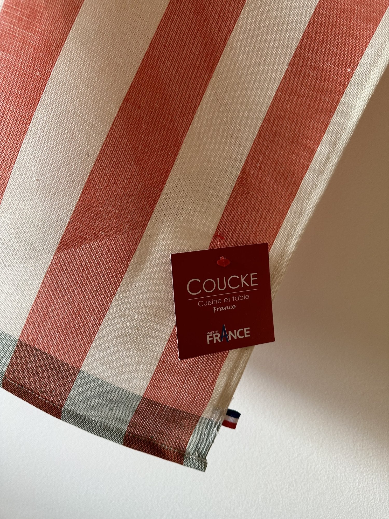 Coucke "Malo Stripe" (Red), Woven linen & cotton tea towel. Made in France.