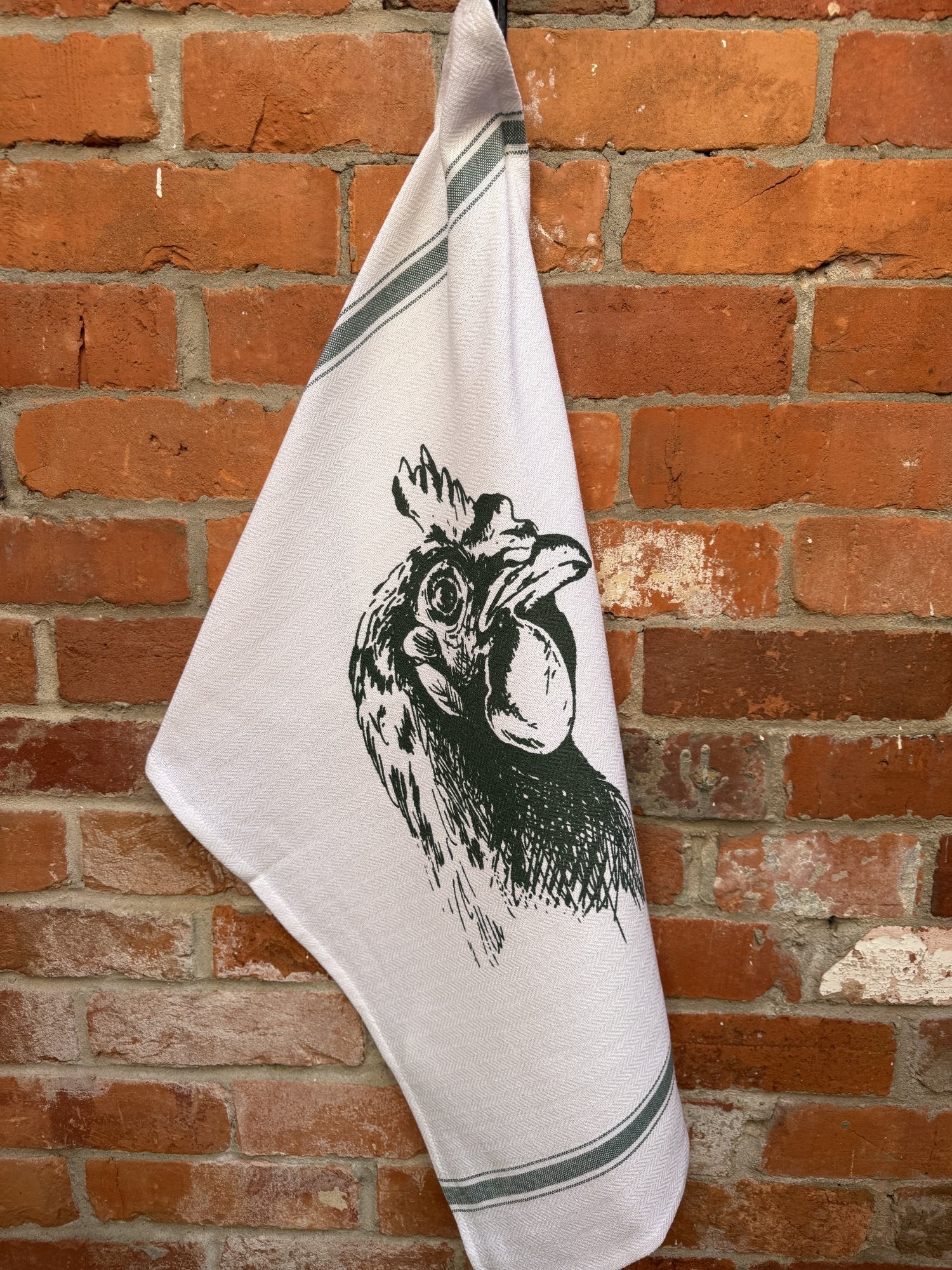 Indian Woven, “Rooster-Green”, Cotton waffle tea towel - Home Landing