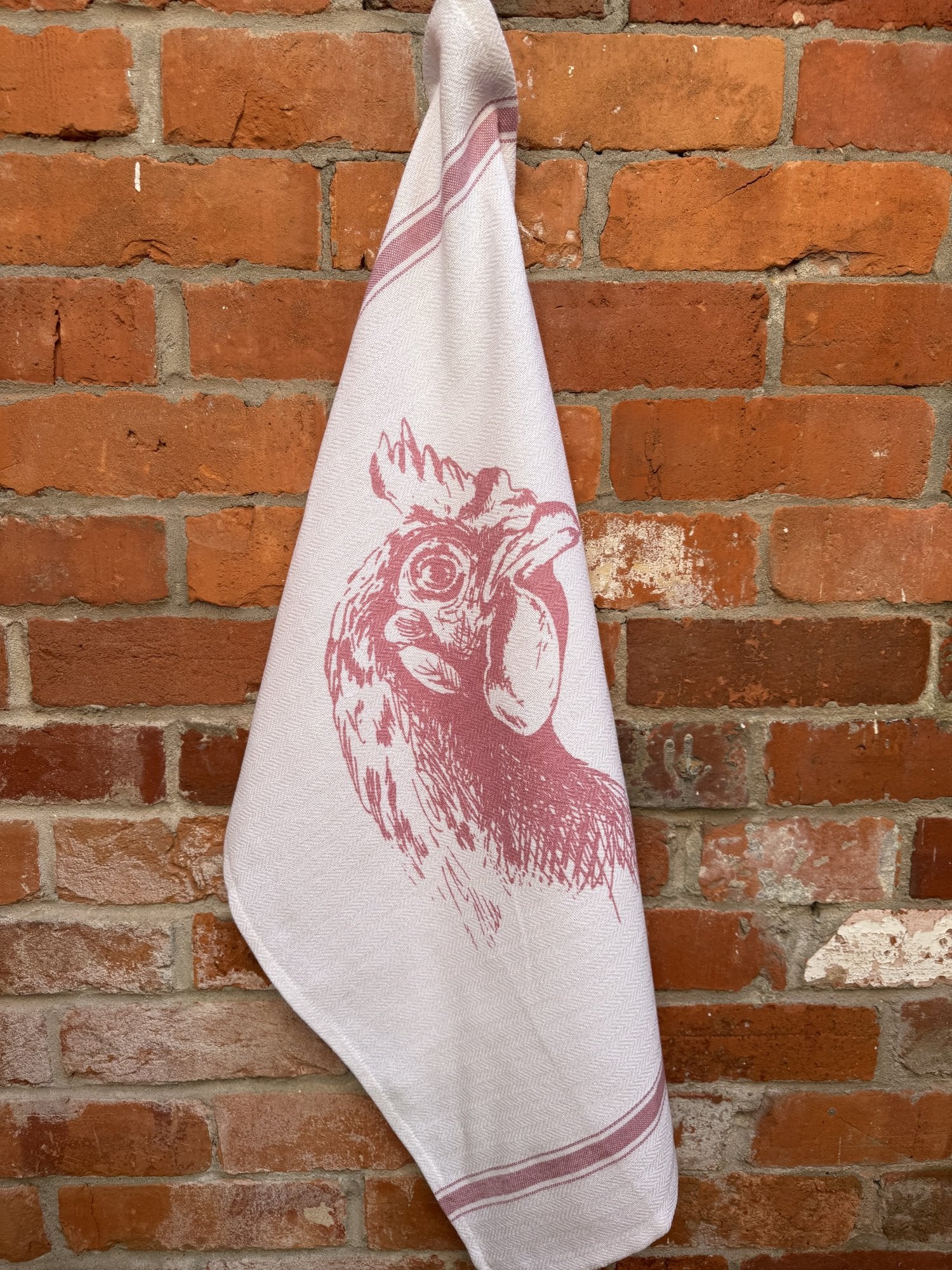 Indian Woven, “Rooster-Pink”, Cotton waffle tea towel - Home Landing