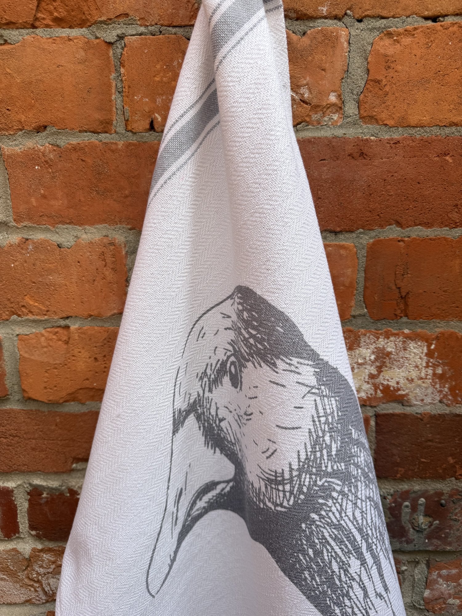 Indian Woven, “Goose Portrait-Grey”, Cotton waffle tea towel - Home Landing