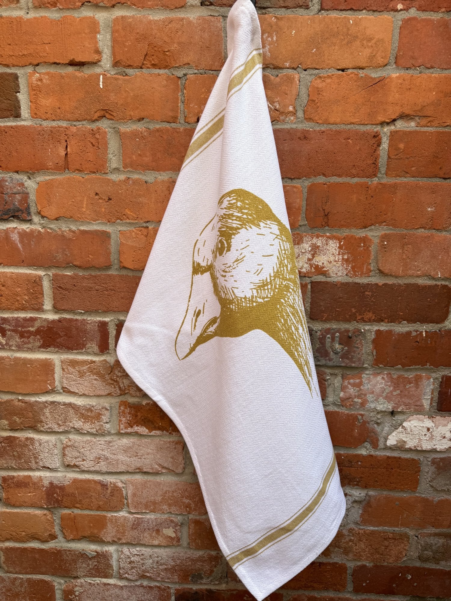 Indian Woven, “Goose Portrait-Mustard Yellow”, Cotton waffle tea towel - Home Landing