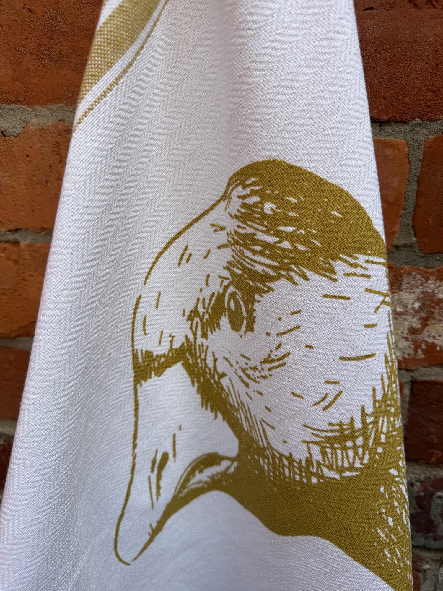 Indian Woven, “Goose Portrait-Mustard Yellow”, Cotton waffle tea towel - Home Landing