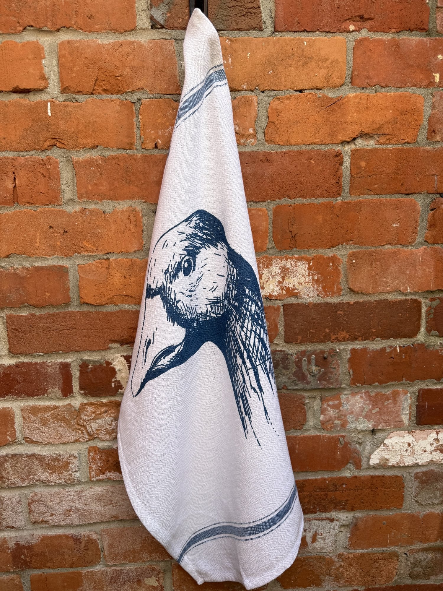 Indian Woven, “Goose Portrait-Navy Blue”, Cotton waffle tea towel - Home Landing