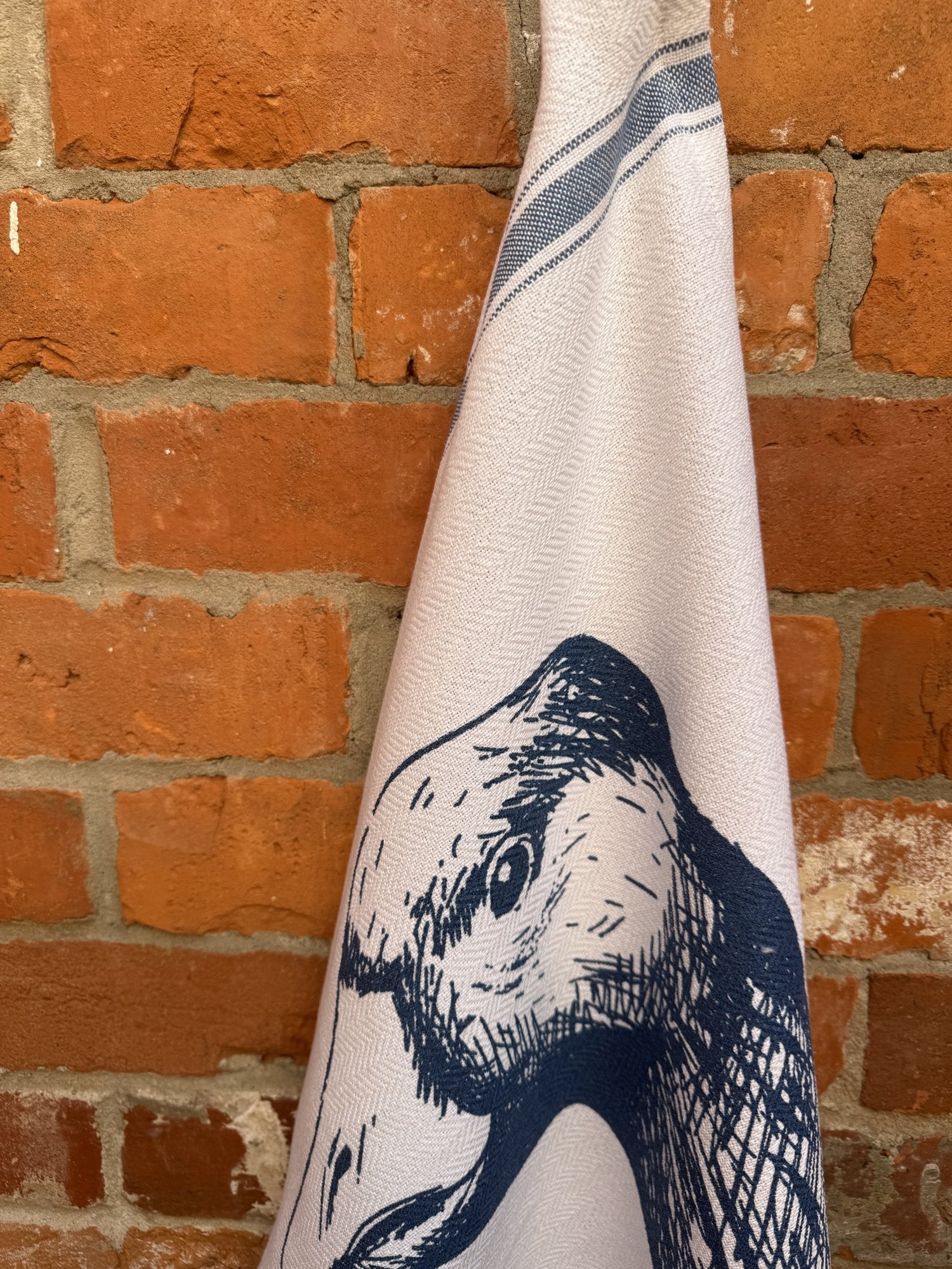 Indian Woven, “Goose Portrait-Navy Blue”, Cotton waffle tea towel - Home Landing