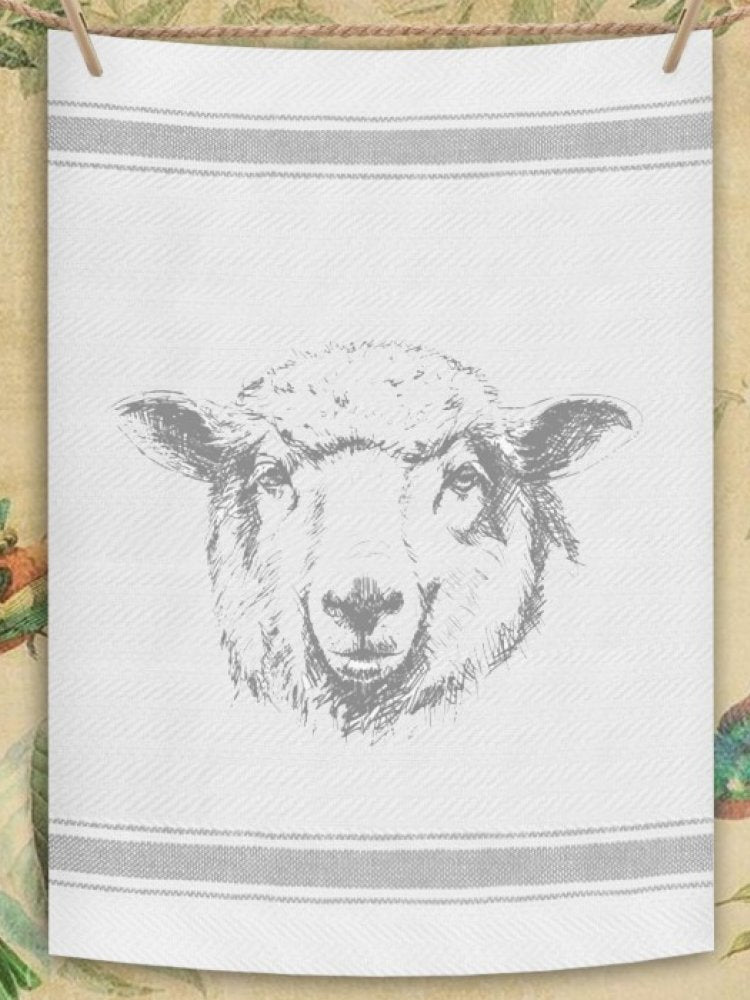 Indian Woven, “Sheep-Soft Grey”, Cotton waffle tea towel - Home Landing