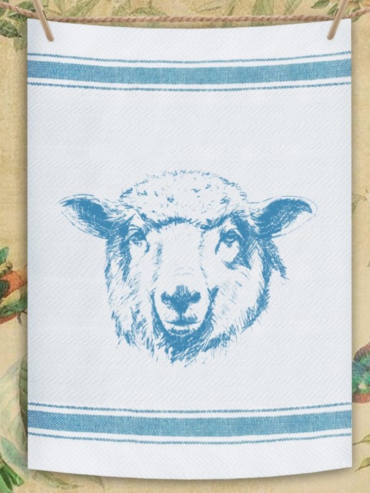 Indian Woven, “Sheep-Navy Blue”, Cotton waffle tea towel - Home Landing