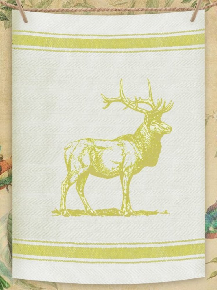 Indian Woven, “Stag-Mustard Yellow”, Cotton waffle tea towel - Home Landing