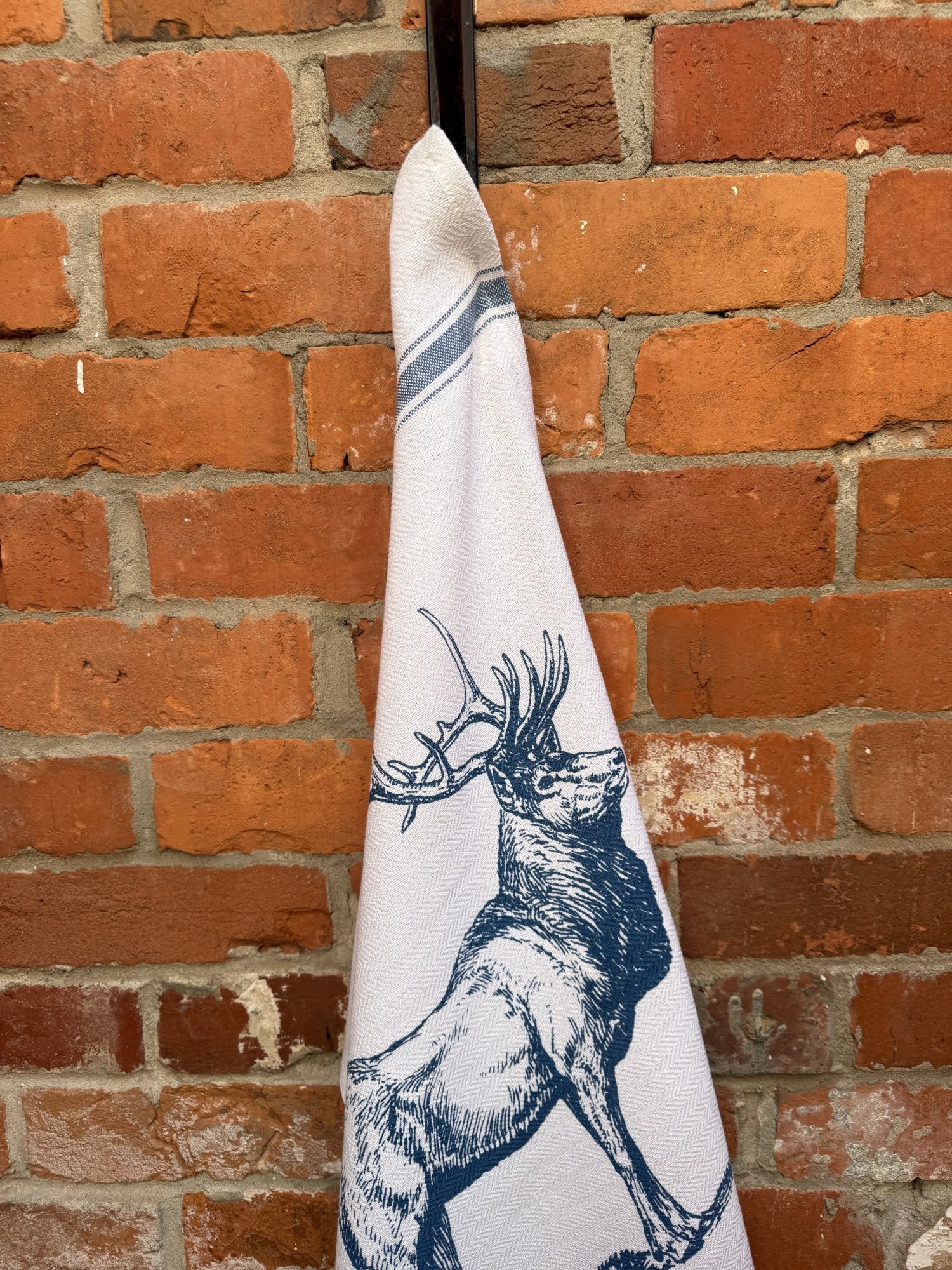Indian Woven, “Stag-Navy Blue”, Cotton waffle tea towel - Home Landing