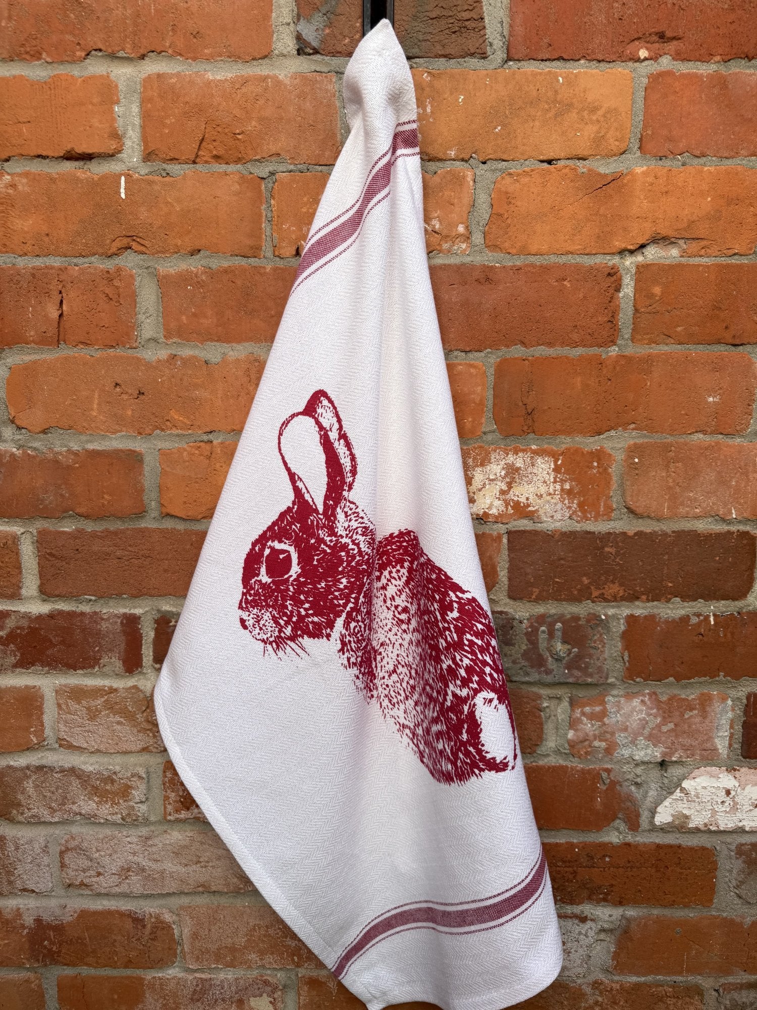 Indian Woven, “Cottontail Bunny-Red”, Cotton waffle tea towel - Home Landing