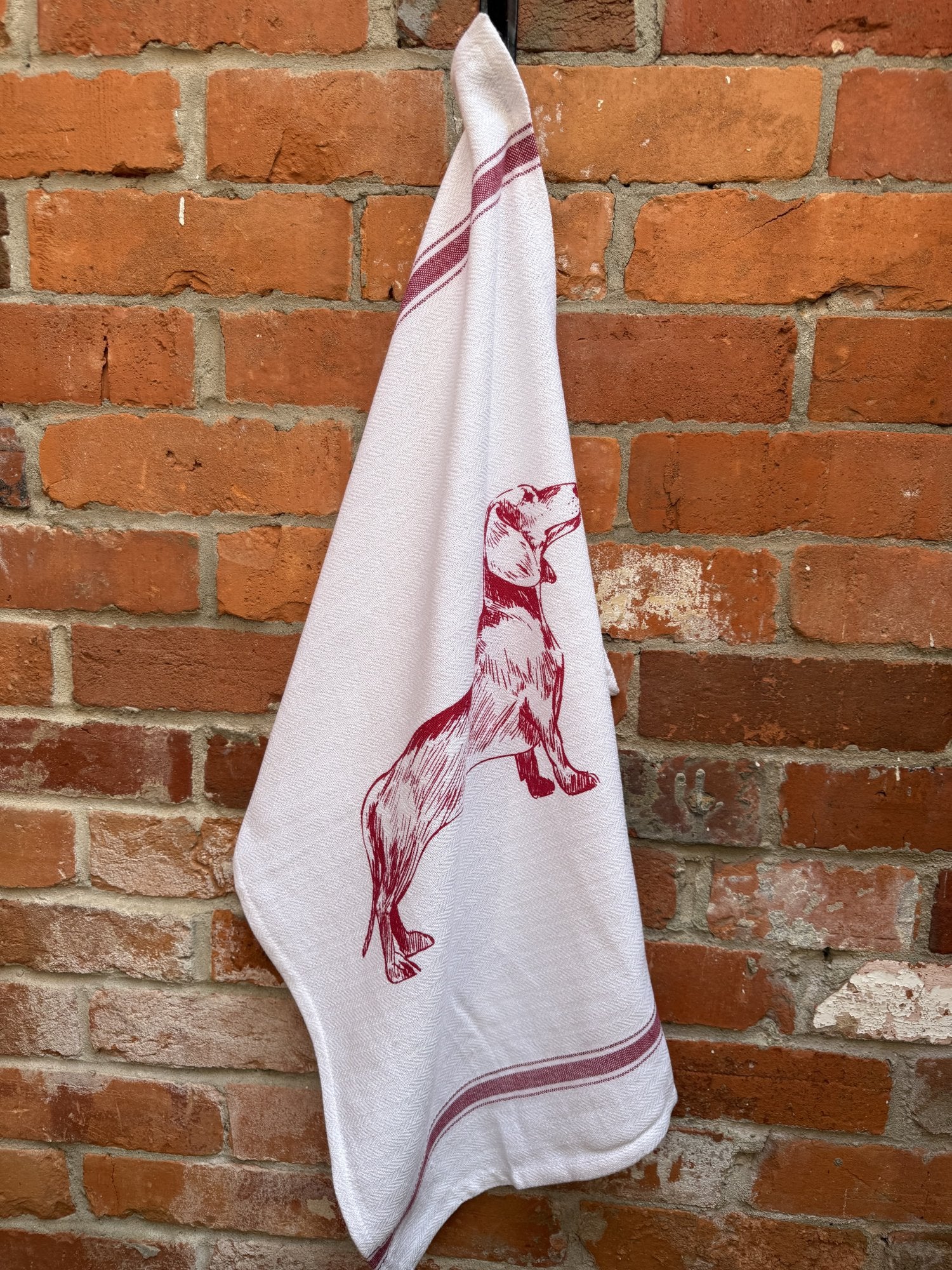 Indian Woven, “Dachshund-Red”, Cotton waffle tea towel - Home Landing