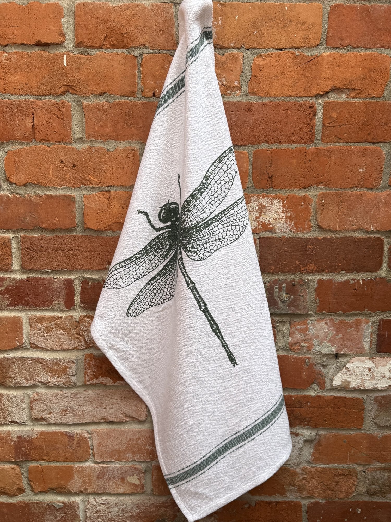 Indian Woven, “Dragonfly-Green”, Cotton waffle tea towel - Home Landing