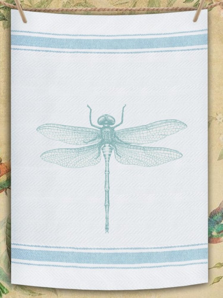 Indian Woven, “Dragonfly-Sky Blue”, Cotton waffle tea towel - Home Landing