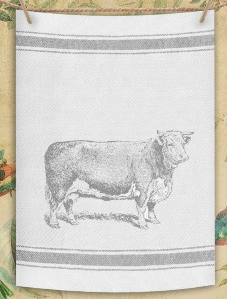 Indian Woven, “Cow-Grey”, Cotton waffle tea towel - Home Landing