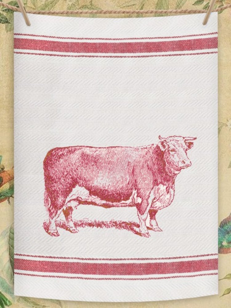 Indian Woven, “Cow-Red”, Cotton waffle tea towel - Home Landing
