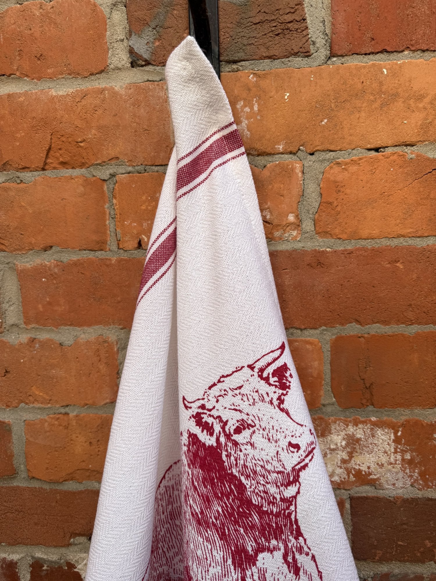 Indian Woven, “Cow-Red”, Cotton waffle tea towel - Home Landing