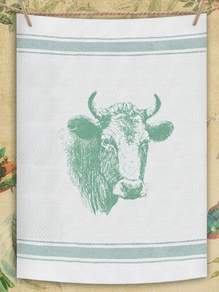 Indian Woven, “Bull-Sage Green”, Cotton waffle tea towel - Home Landing