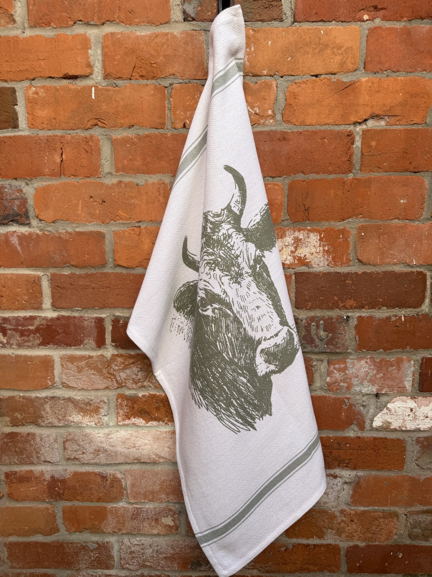 Indian Woven, “Bull-Sage Green”, Cotton waffle tea towel - Home Landing