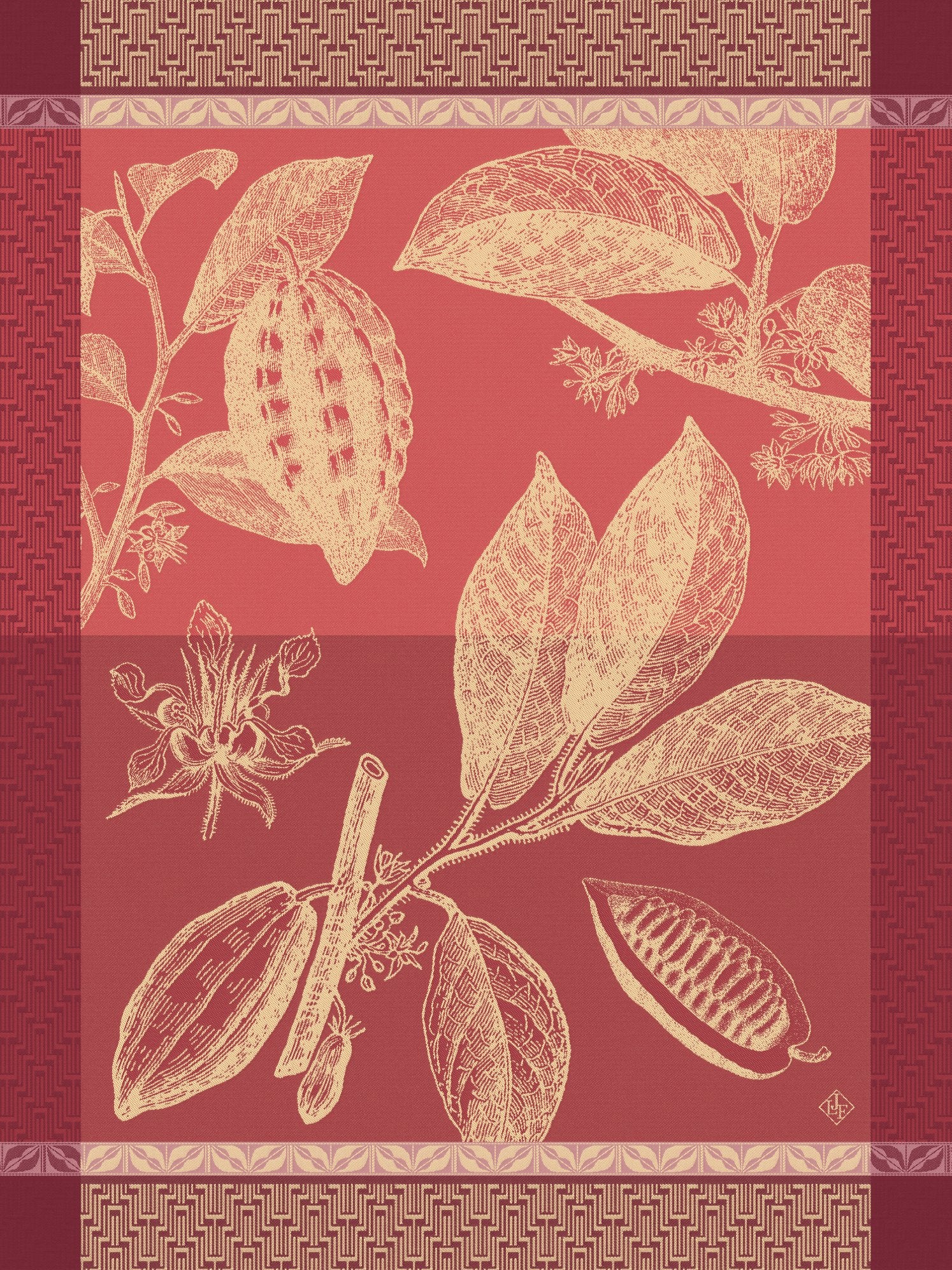 Jacquard Francais "Chocolates - Fève" (Pink), Woven cotton tea towel. Made in France.