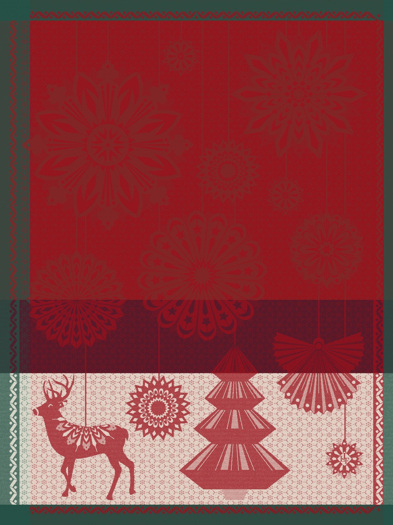 Jacquard Francais "Lumière d’Étoile" (Red), Woven cotton tea towel. Made in France.