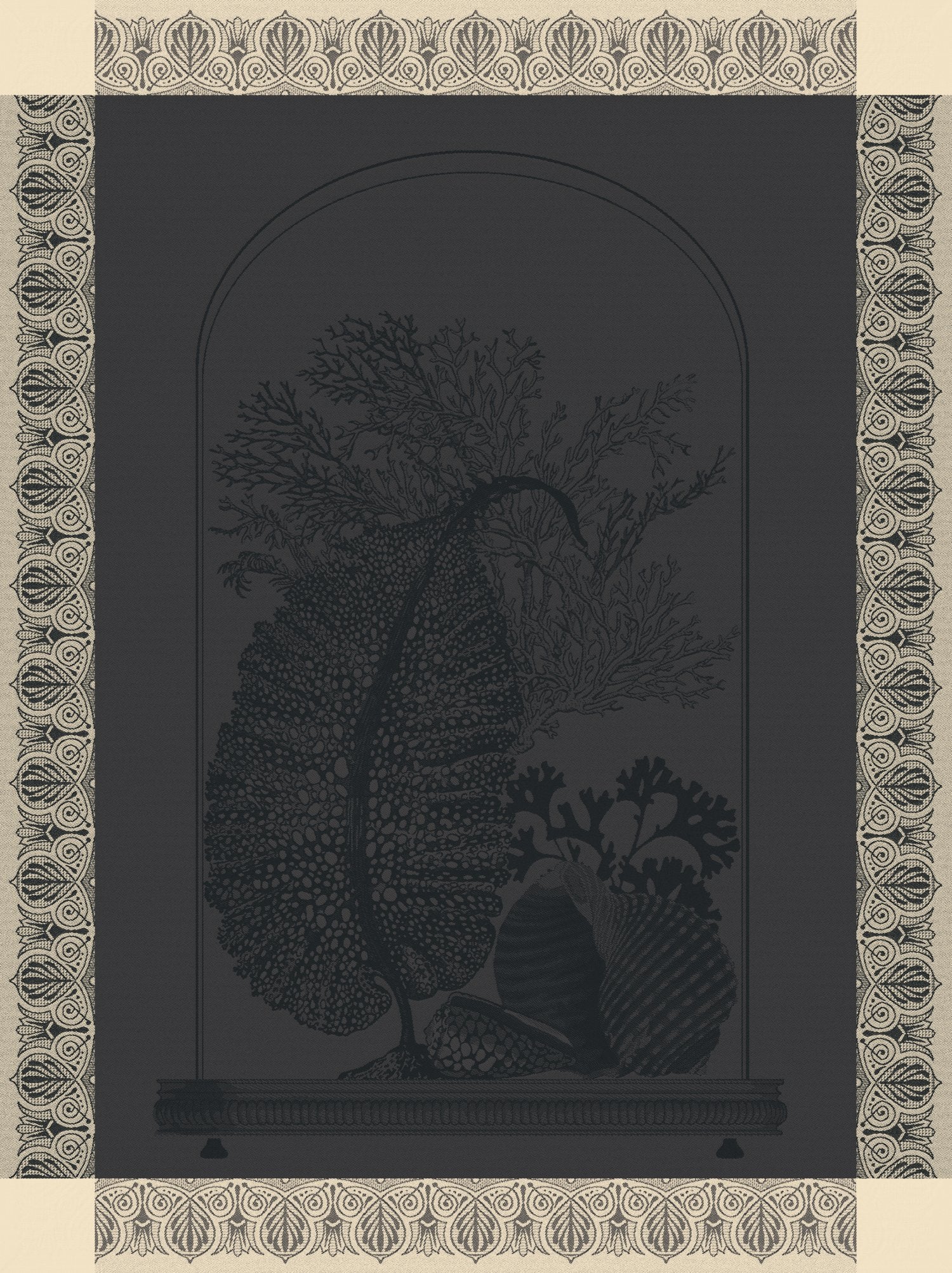 Jacquard Francais "Curiosites - Minerales" (Grey), Woven cotton tea towel. Made in France.