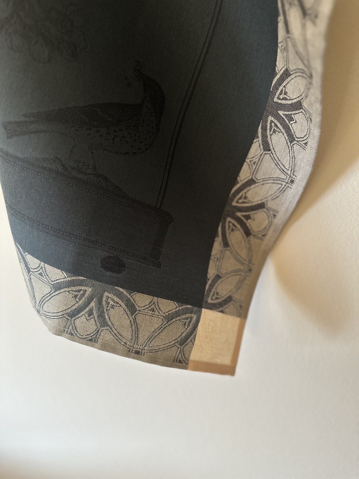 Jacquard Francais "Curiosites - Animales" (Blue), Woven cotton tea towel. Made in France.