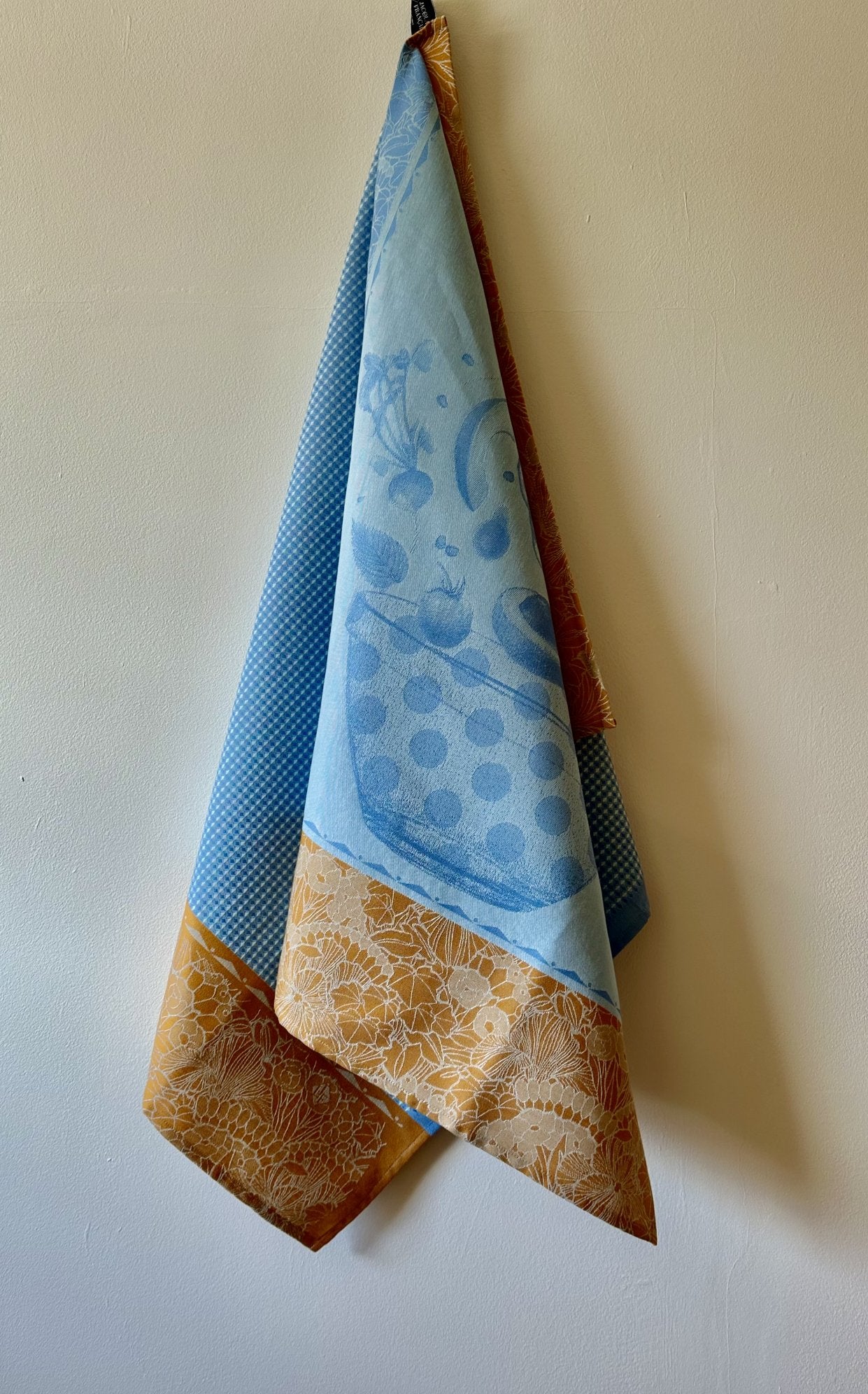 Jacquard Francais "Salade d’Ete" (Blue), Woven cotton tea towel. Made in France.