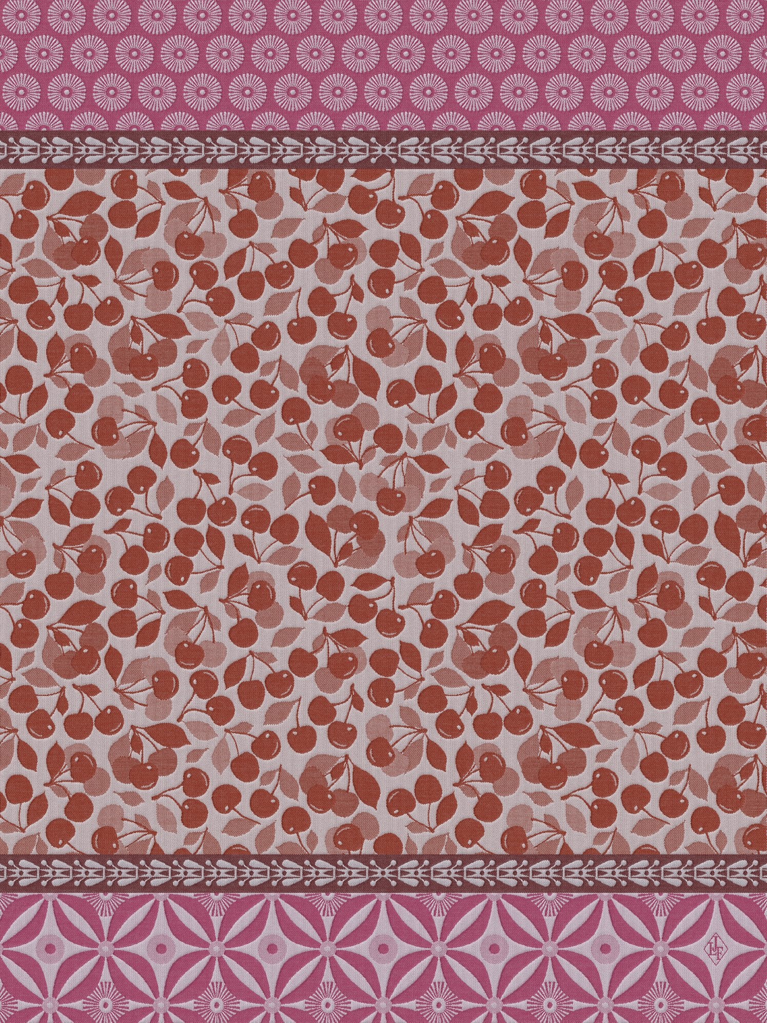 Jacquard Francais "Cerises" (Red), Woven cotton tea towel. Made in France.