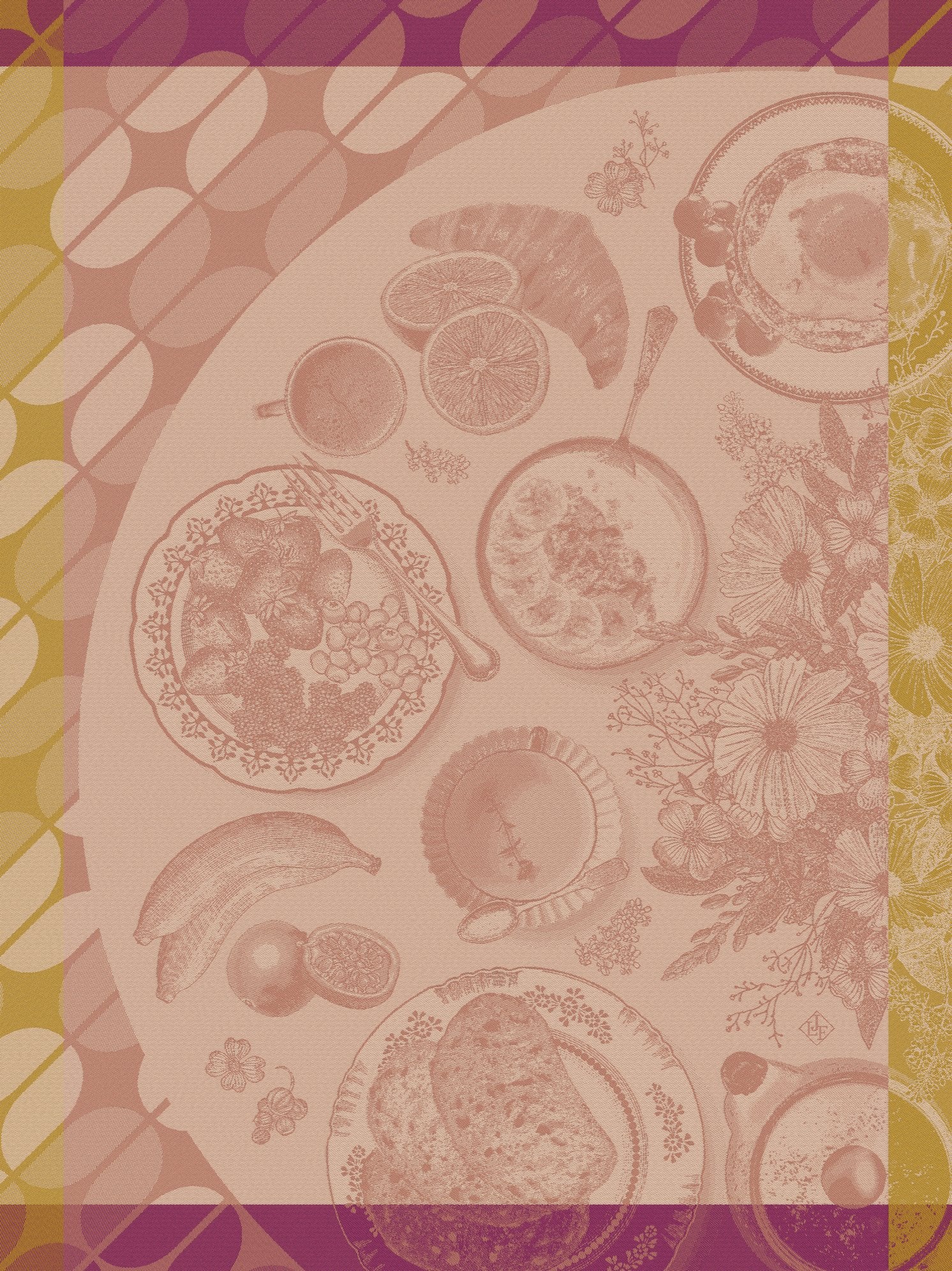 Jacquard Francais "Brunch Gourmand" (Raspberry), Woven cotton tea towel. Made in France.