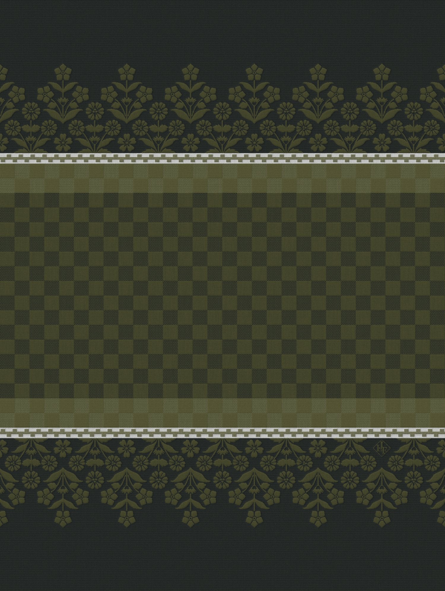 Jacquard Francais "Lulu Lucien"(Green), Woven cotton tea towel. Made in France.