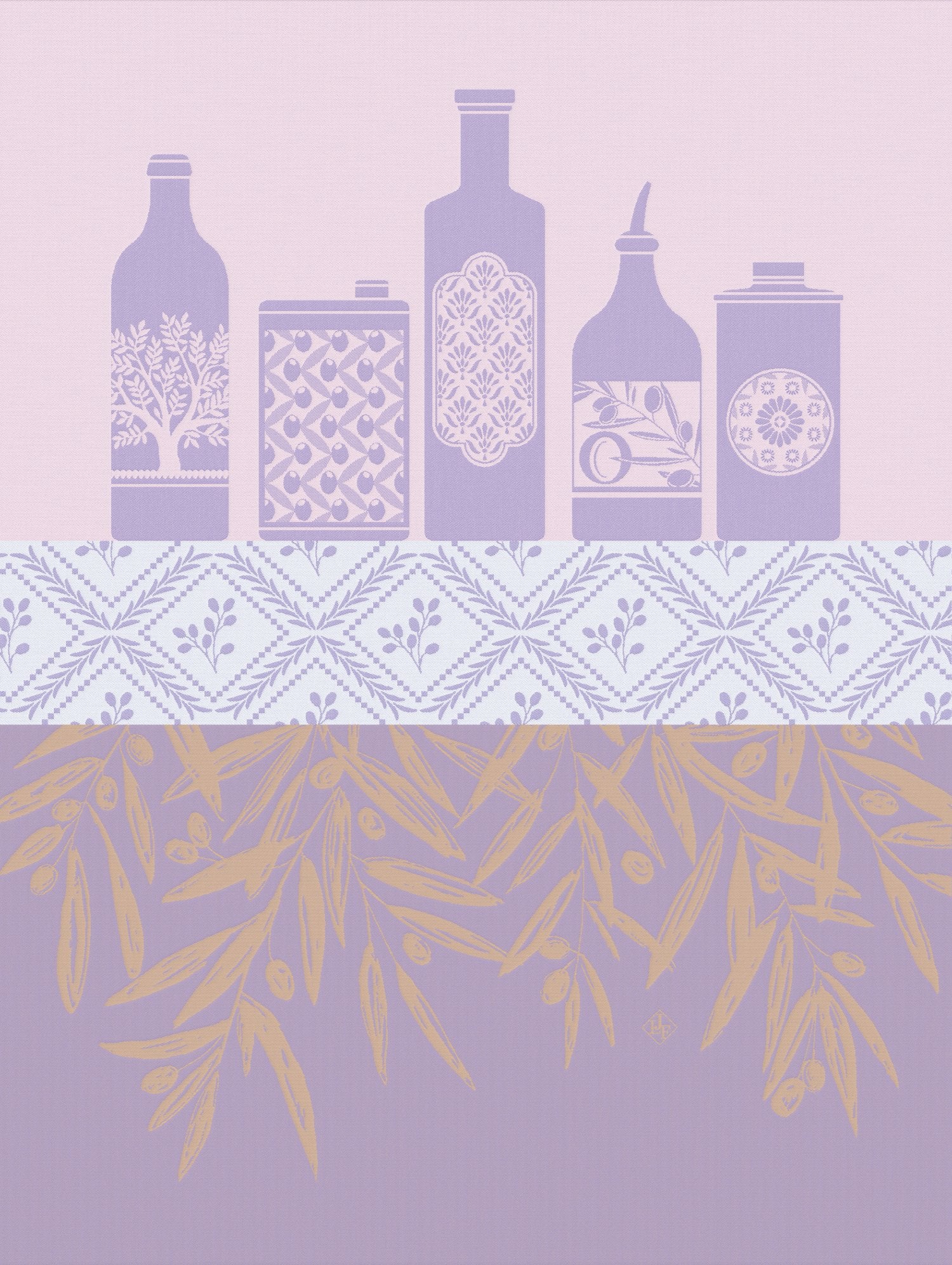 Jacquard Français "Huiles Provencales" (Purple), Woven cotton tea towel. Made in France.