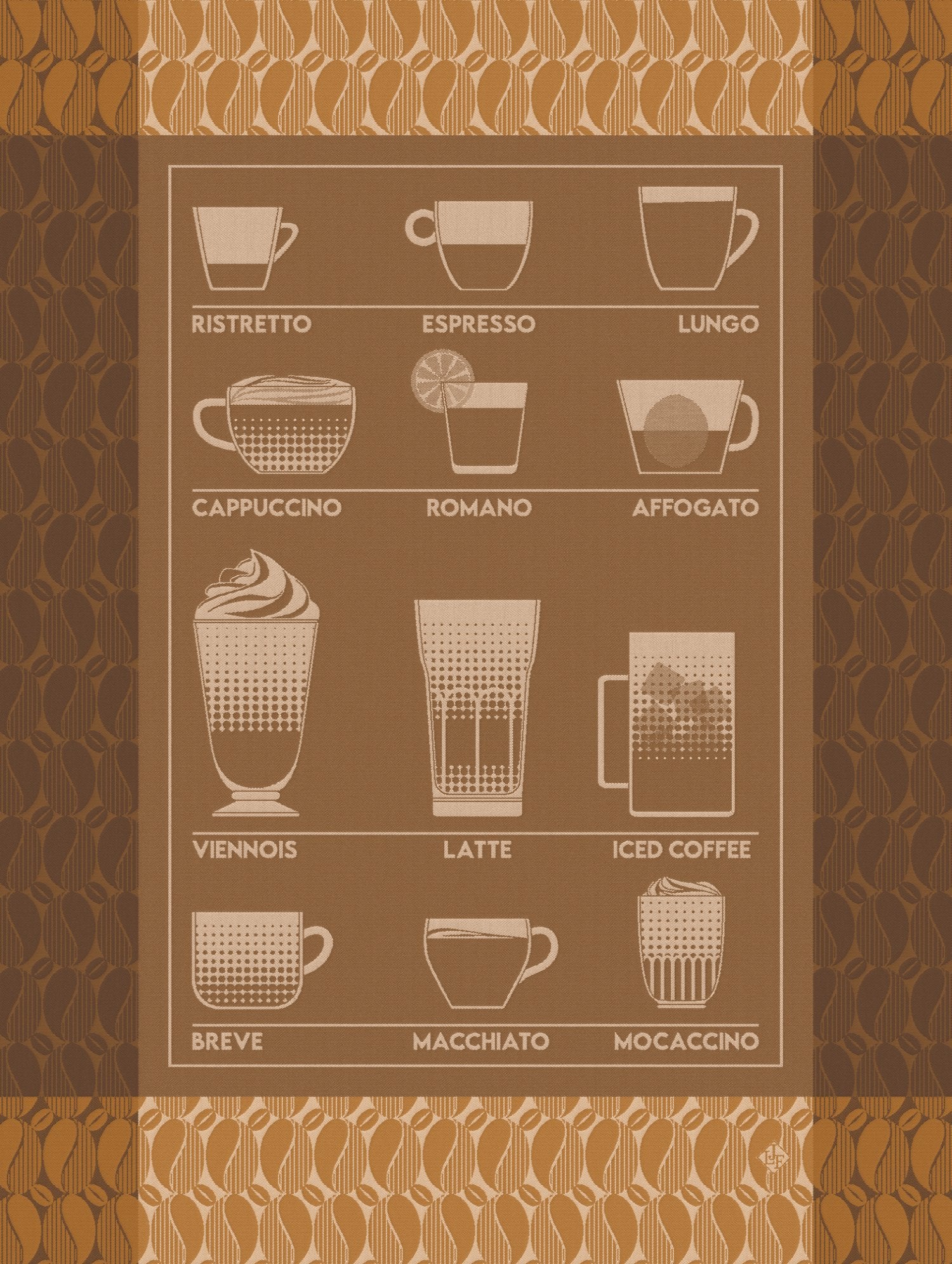Jacquard Francais "Barista" (Brown), Woven cotton tea towel. Made in France.