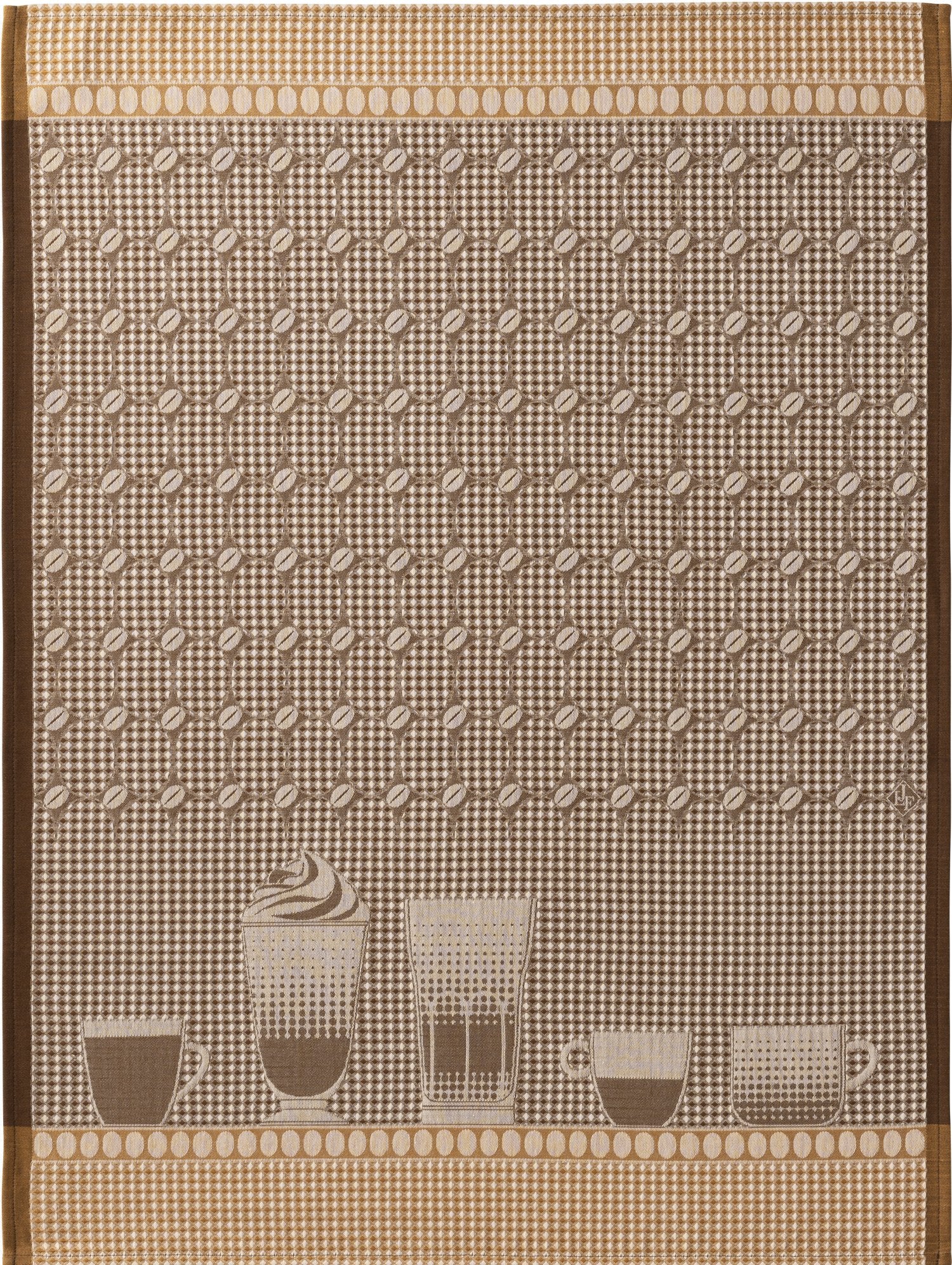 Jacquard Français "Barista” (Brown), Woven cotton hand towel. Made in France.