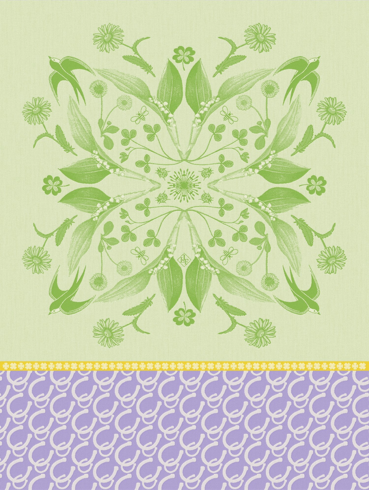 Jacquard Français "Porte Bonheur" (Green), Woven cotton tea towel. Made in France.