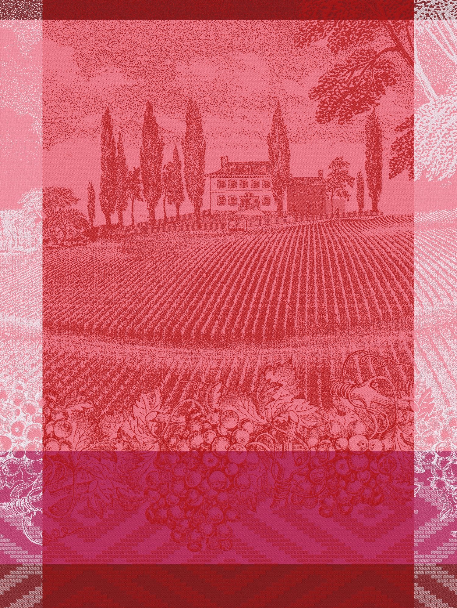 Jacquard Français "Vignoble" (Pink), Woven cotton tea towel. Made in France.