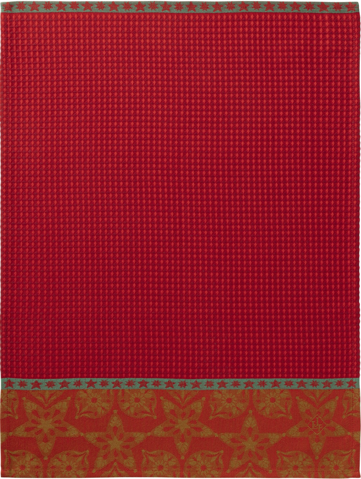 Jacquard Français "Feerie" (Red), Woven cotton hand towel. Made in France.