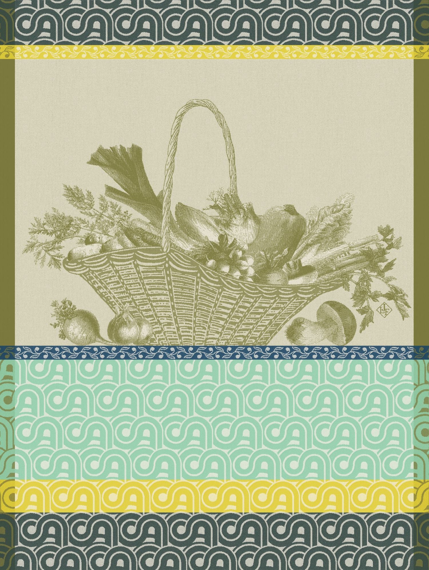 Jacquard Français "Potager d’Hiver" (Green), Woven cotton tea towel. Made in France.