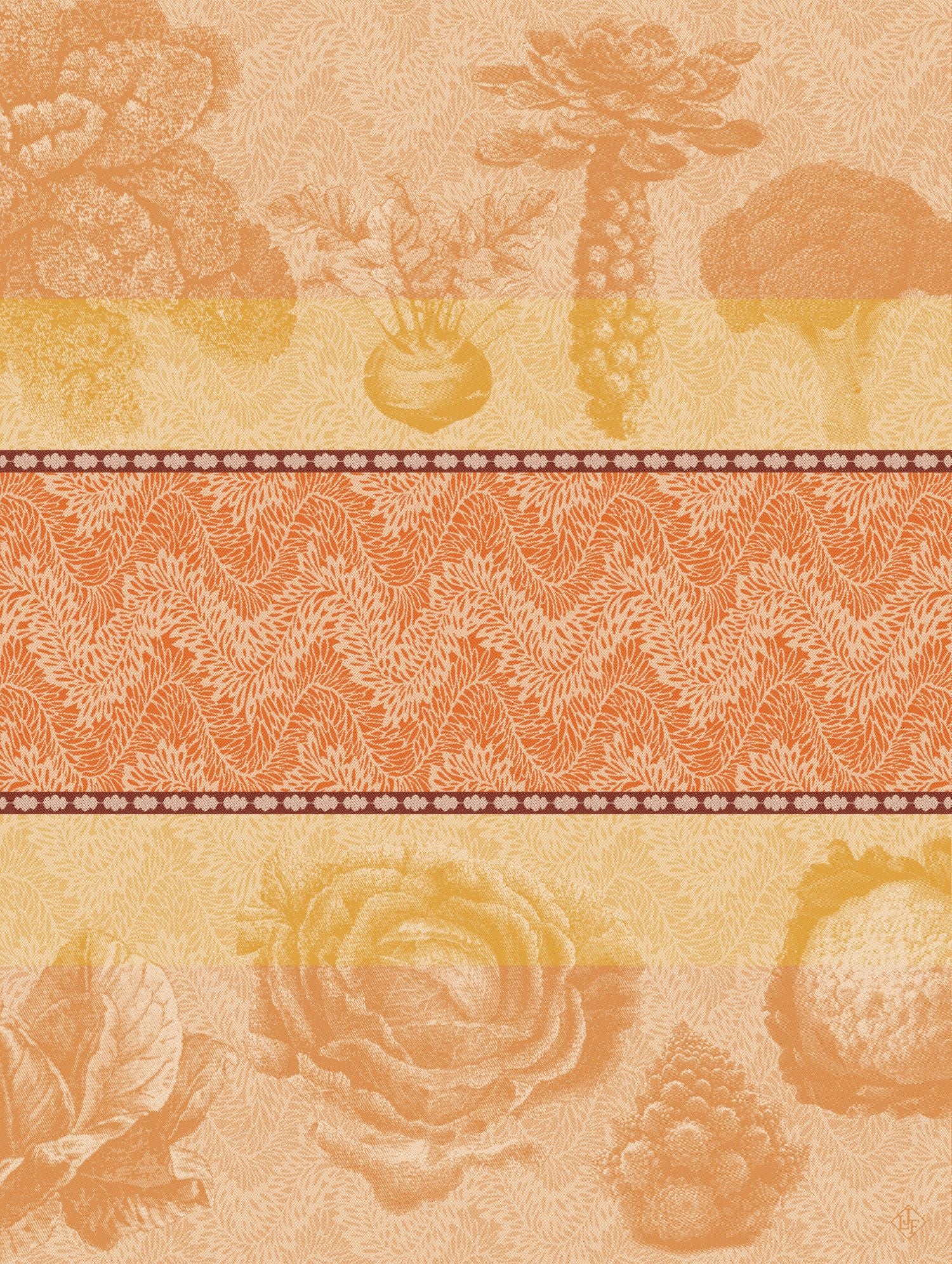 Jacquard Français "Jardin des Choux" (Orange), Woven cotton tea towel. Made in France.