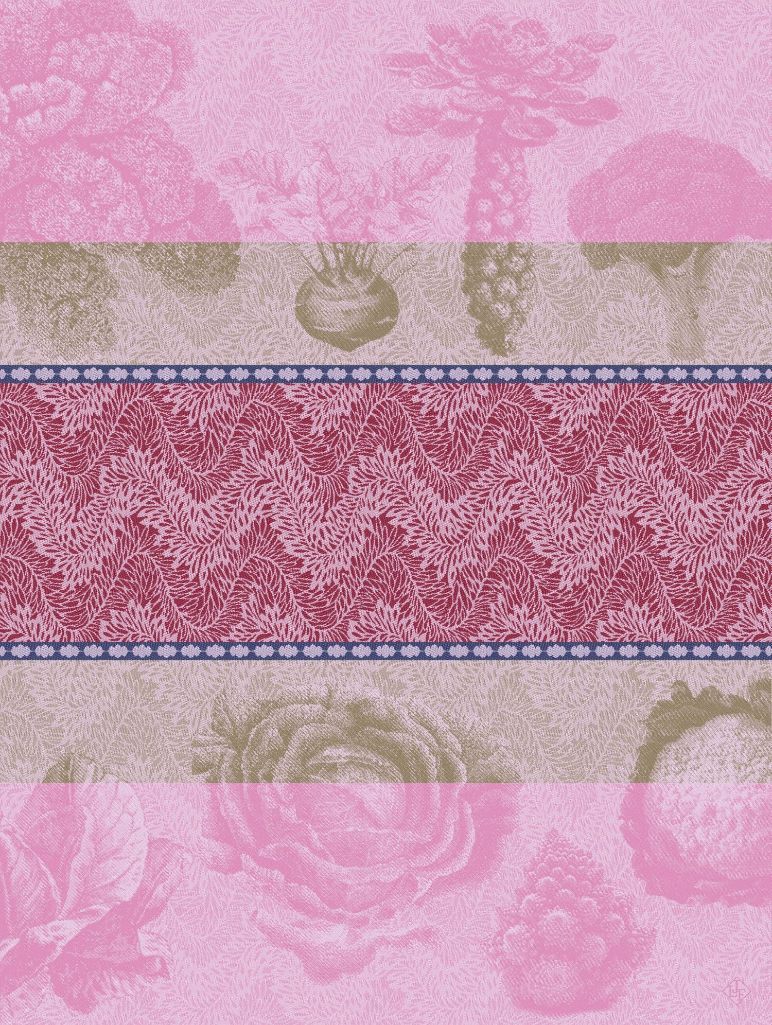 Jacquard Français "Jardin des Choux" (Pink), Woven cotton tea towel. Made in France.