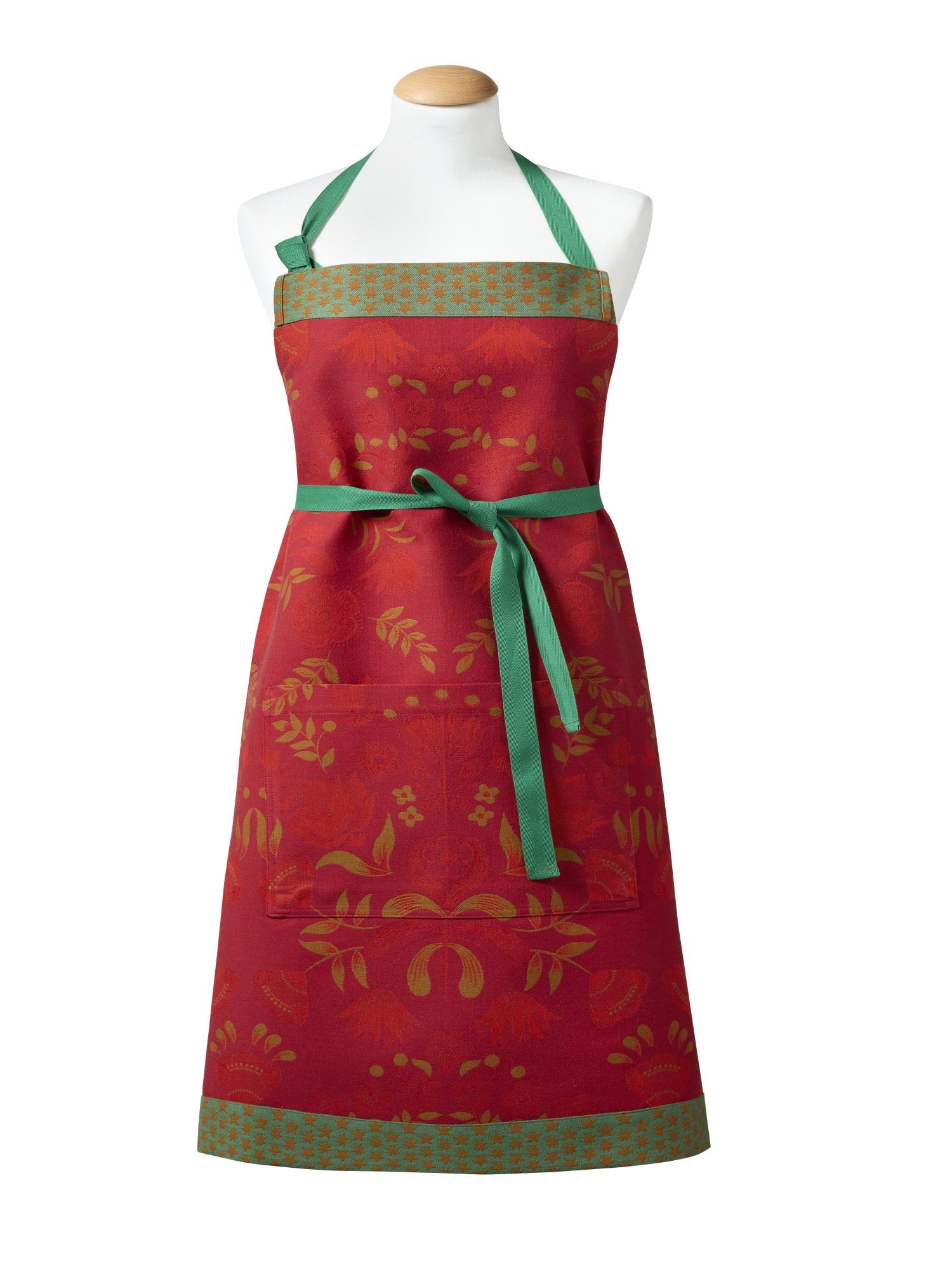 Jacquard Français "Feerie" (Red), Woven cotton apron. Made in France.