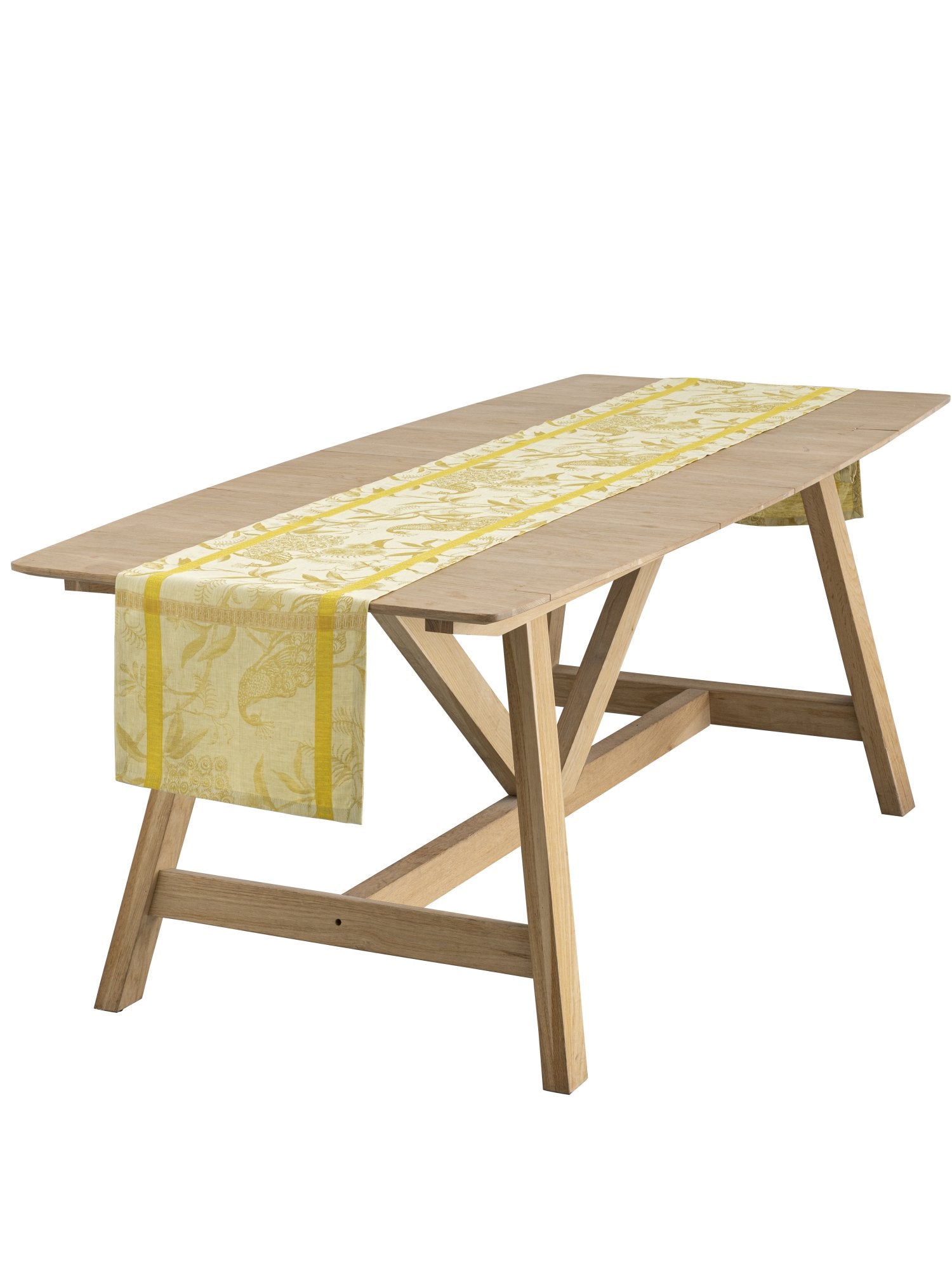 Jacquard Français "A L’Orangerie (Yellow), Woven linen table runner. France.