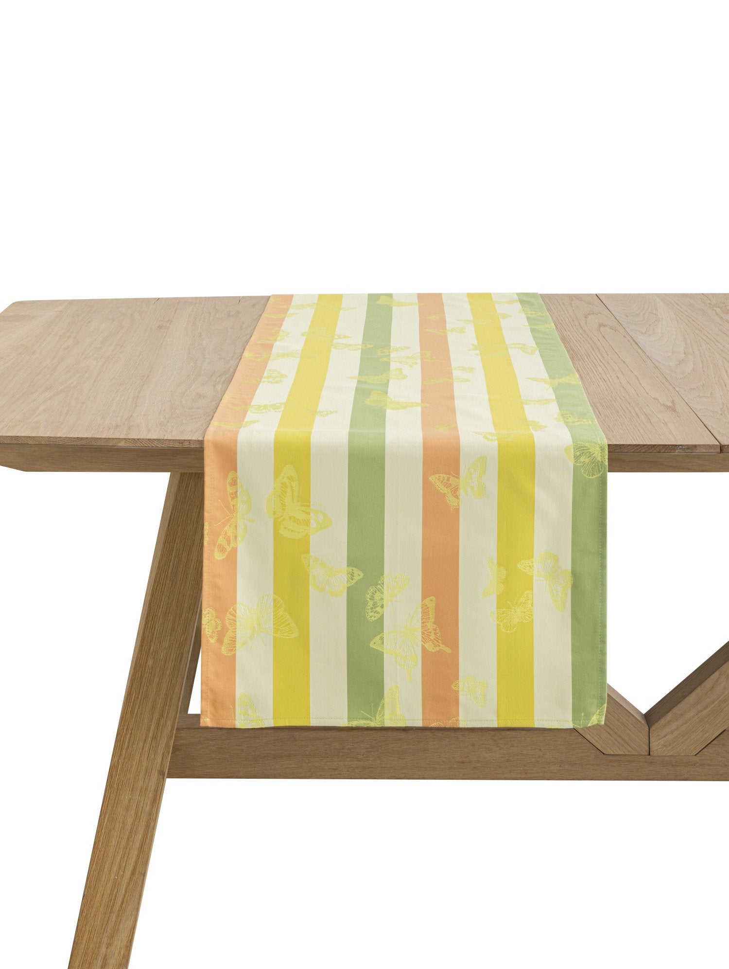 Jacquard Français "Bal Des Papillons” (Yellow), Woven cotton table runner. France.