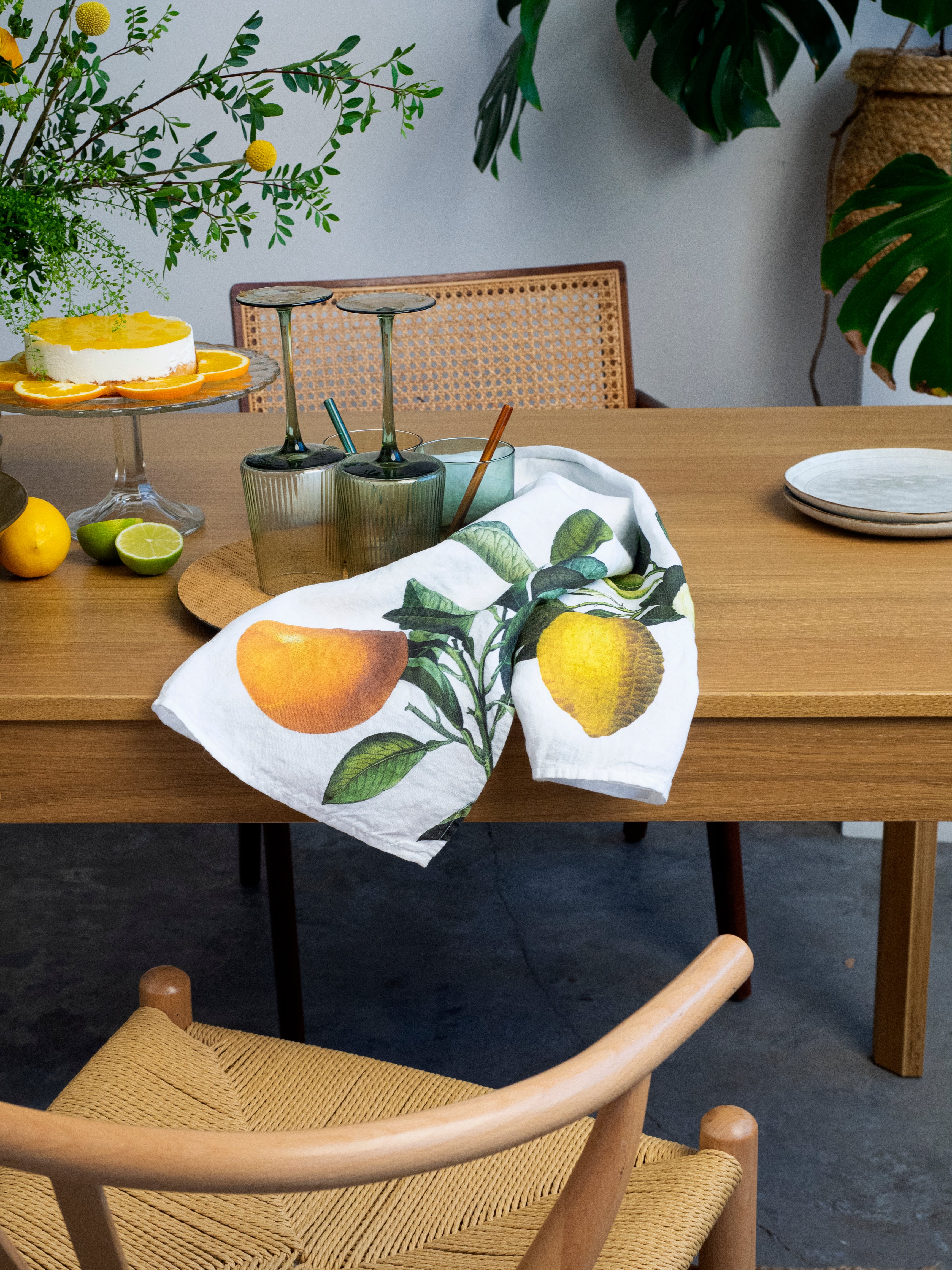Linoroom “Orange & Lemon,” Pair of linen printed tea towels.