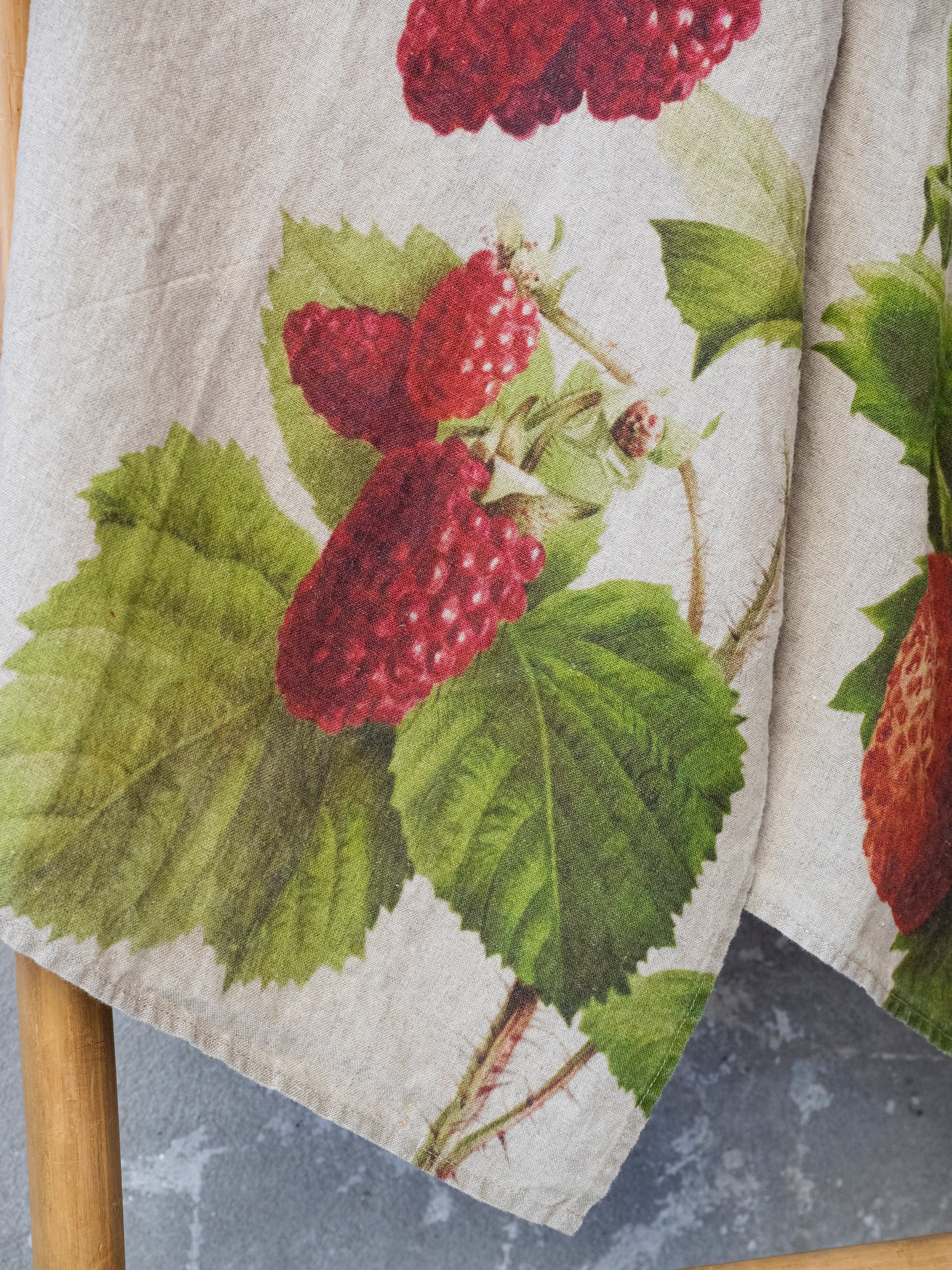 Linoroom “Strawberry & Raspberry,” Pair of linen printed tea towels.