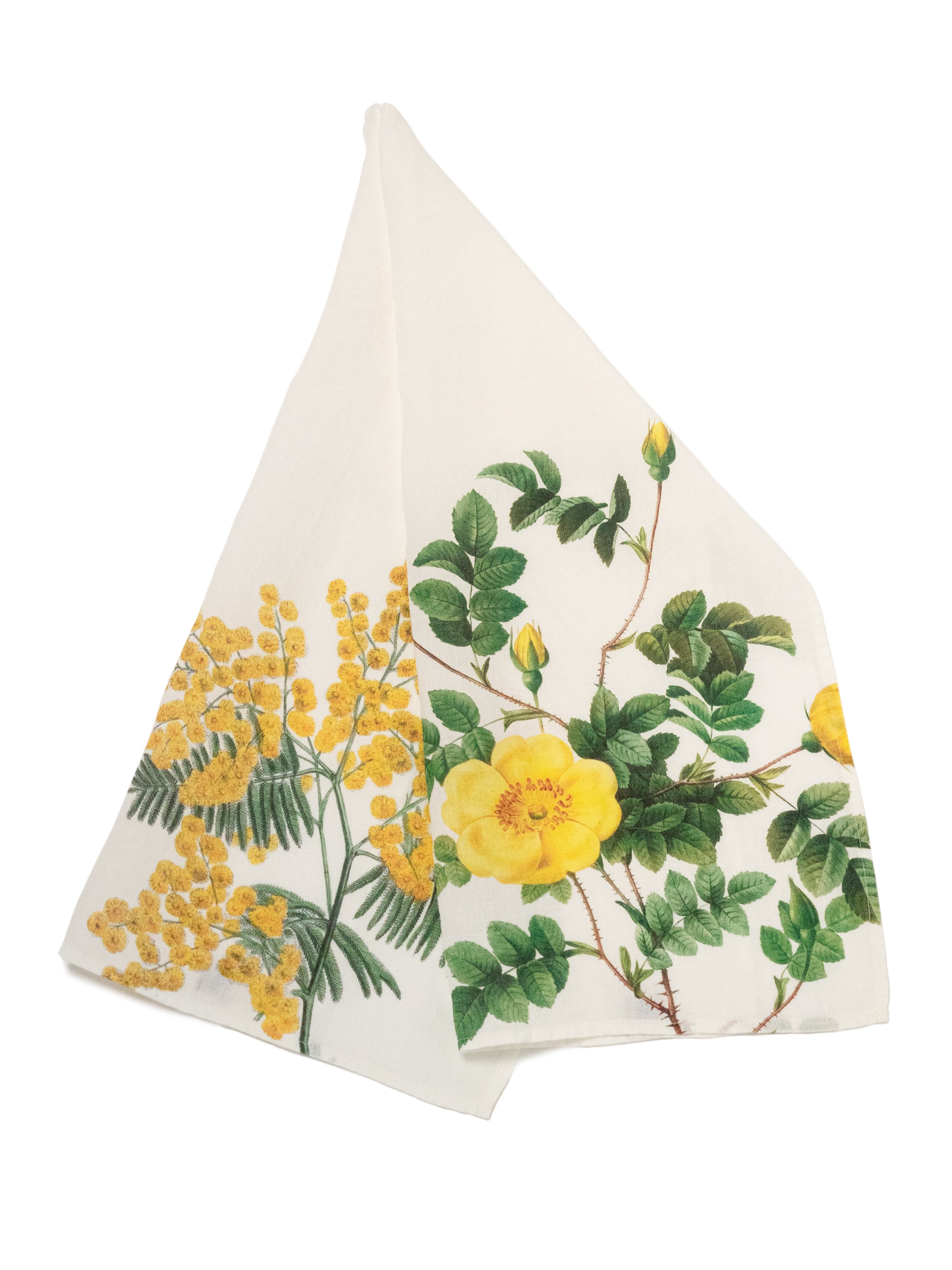 Linoroom “Mimosa & Rose,” Pair of linen printed tea towels.